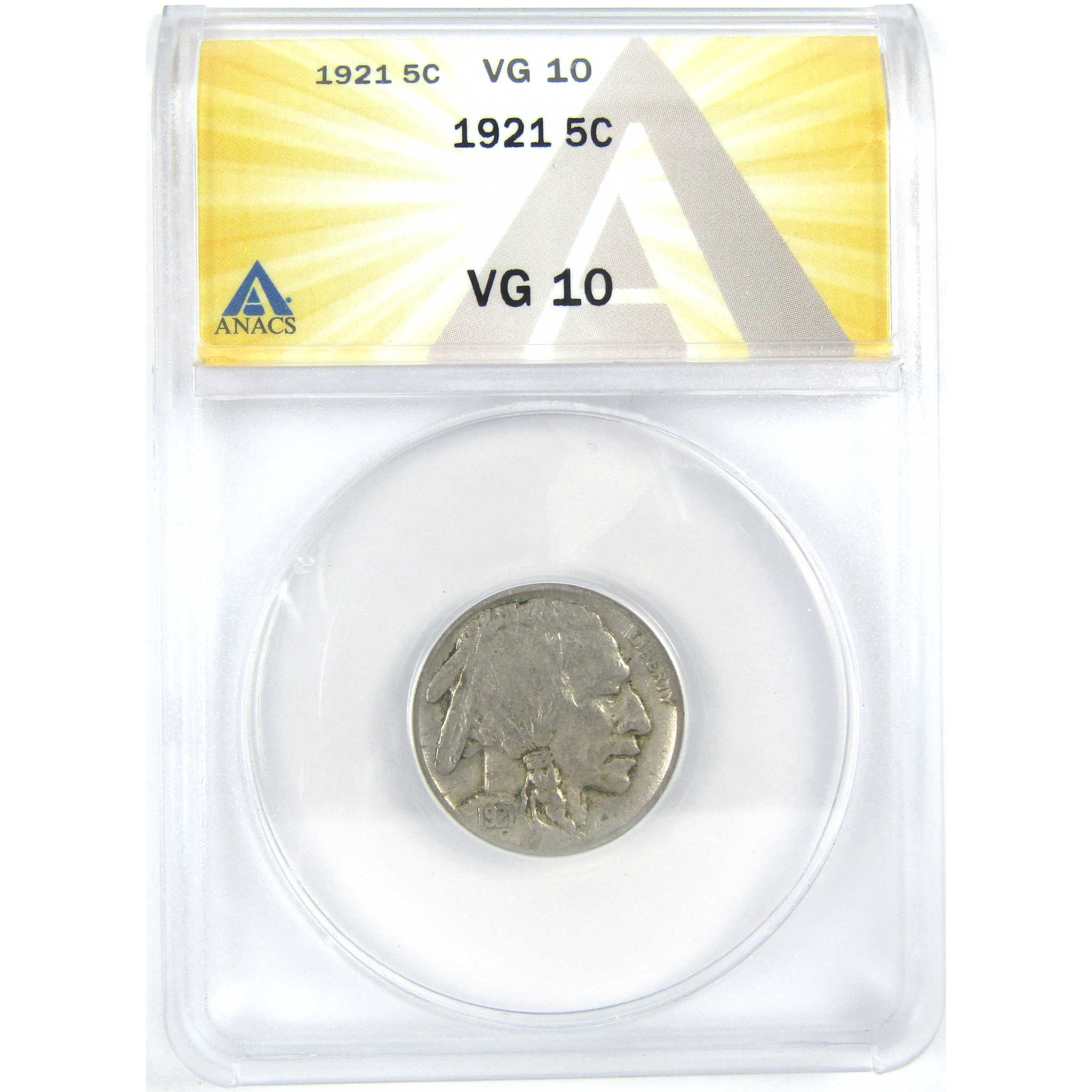 1921 Indian Head Buffalo Nickel VG 10 ANACS 5c Coin SKU:I16287