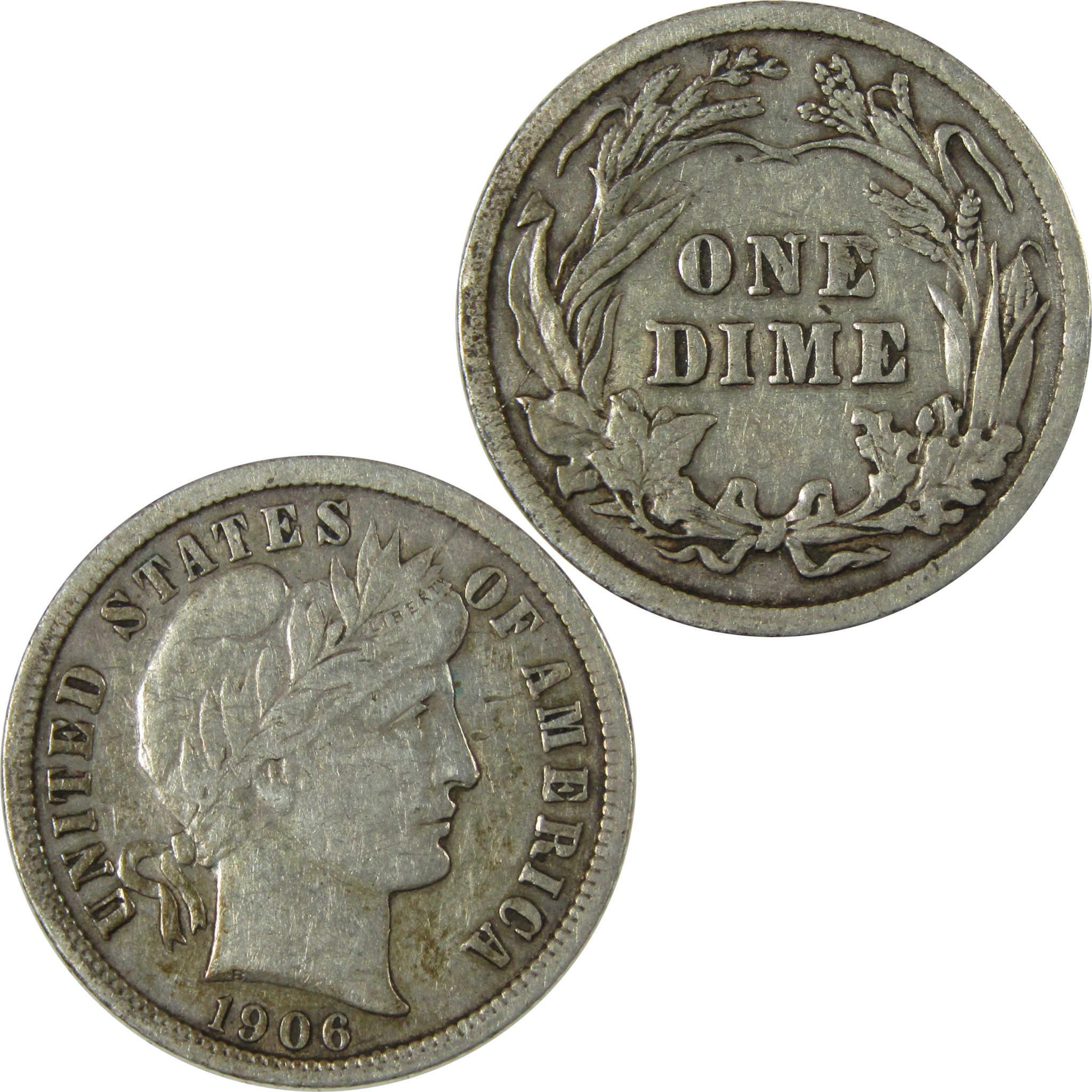 1906 Barber Silver Dime F Fine 10c Coin Collectible SKU:CP981