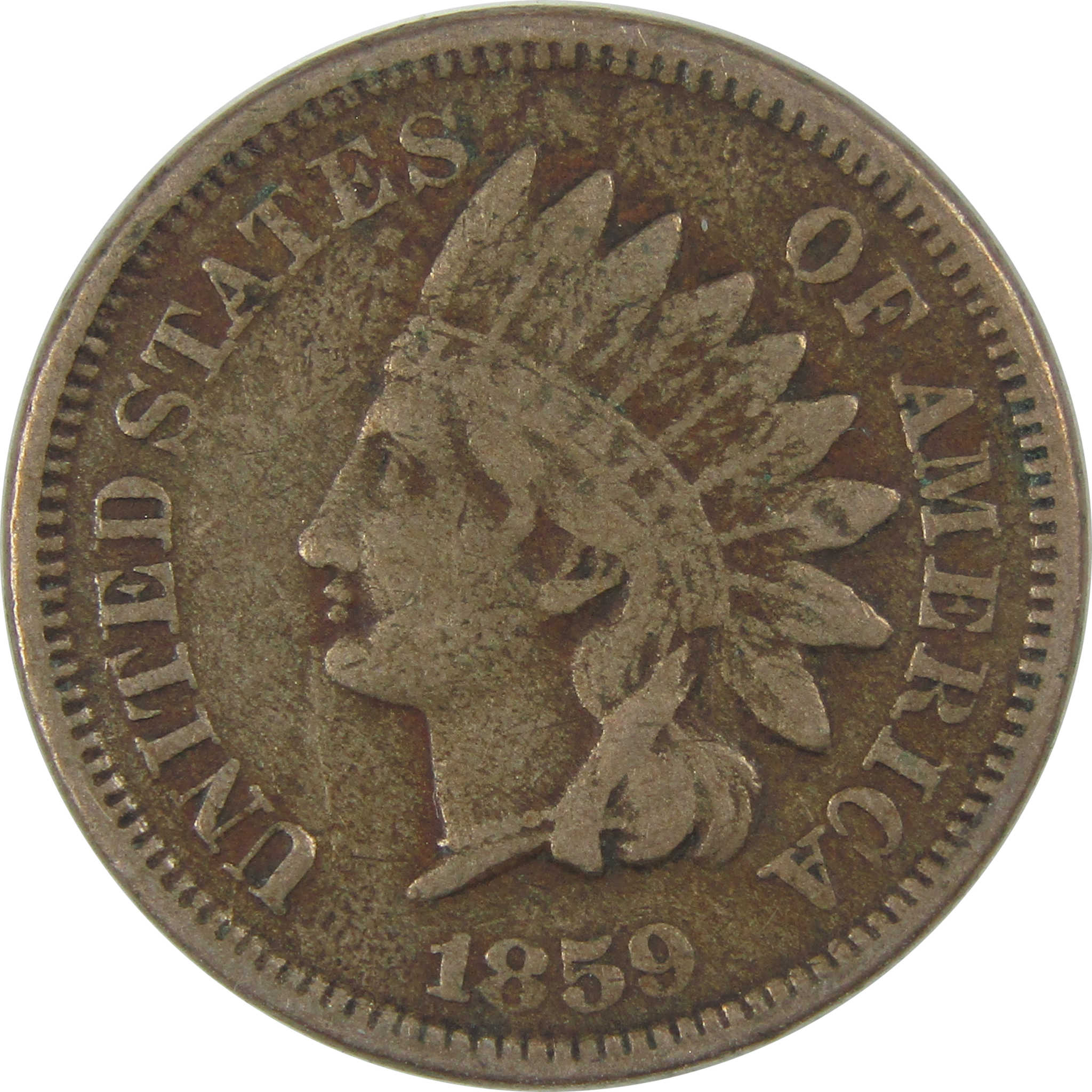 1859 Indian Head Cent F Fine Details Penny 1c Coin SKU:I23271