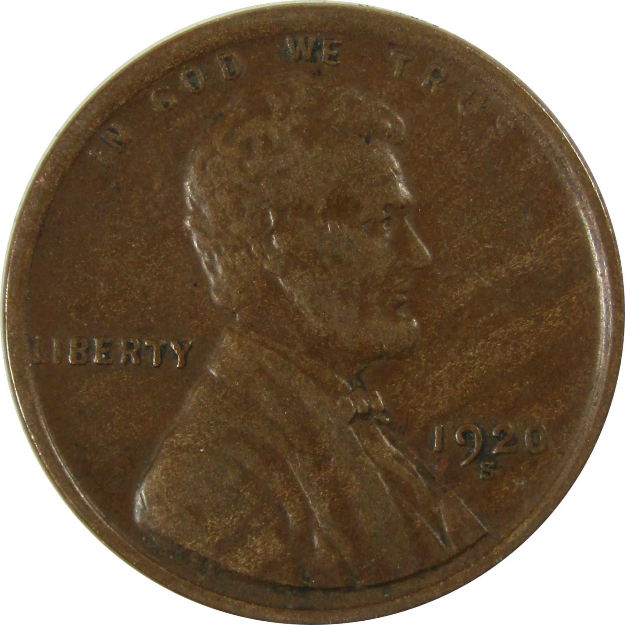 1920 S Lincoln Wheat Cent VF Very Fine Penny 1c Coin SKU:I26655