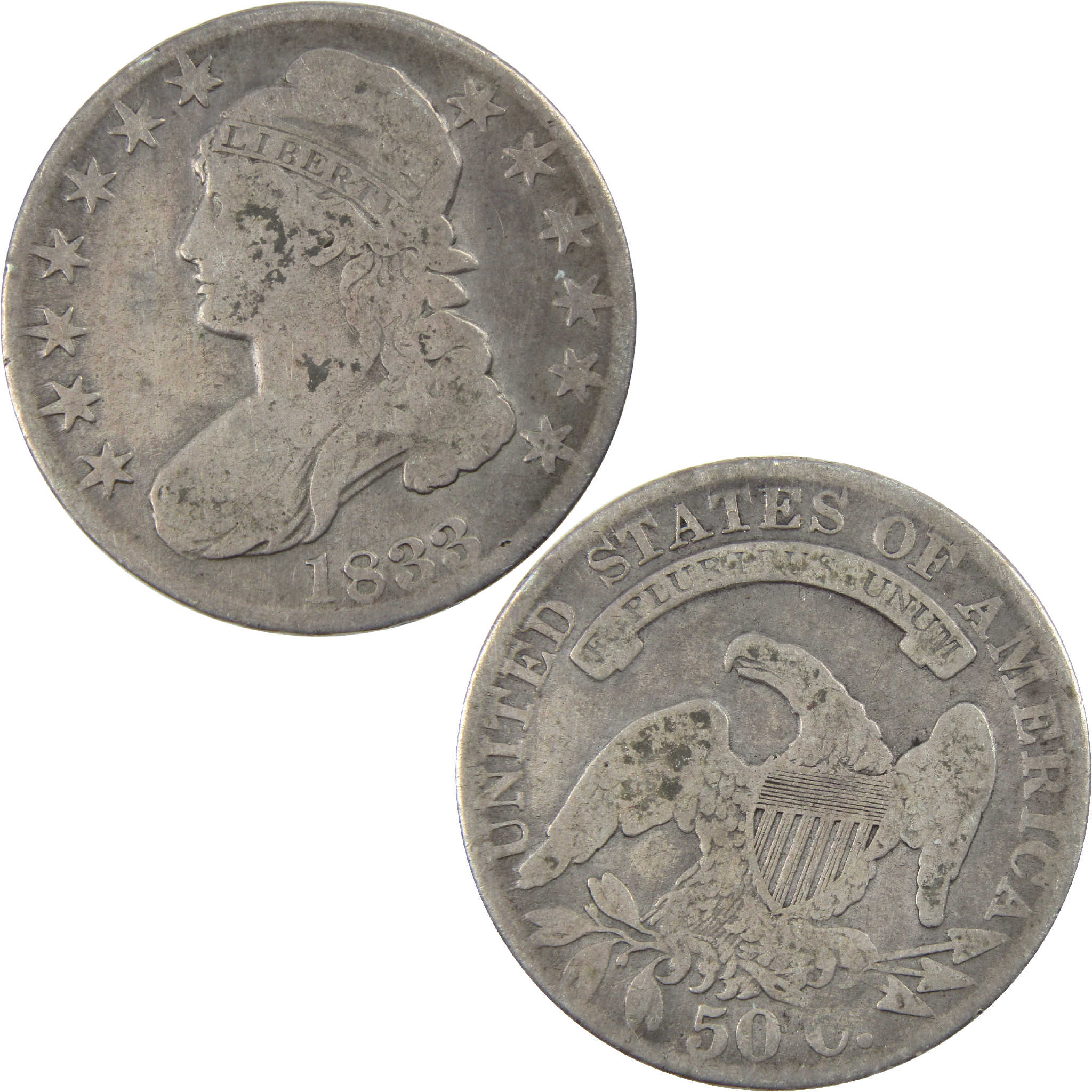 1833 Capped Bust Half Dollar AG About Good Silver 50c Coin SKU:I11760
