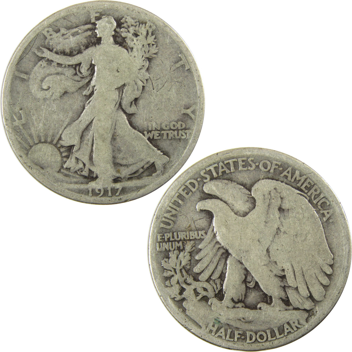 1917 D Reverse Liberty Walking Silver 50c G Good Details SKU:I29027