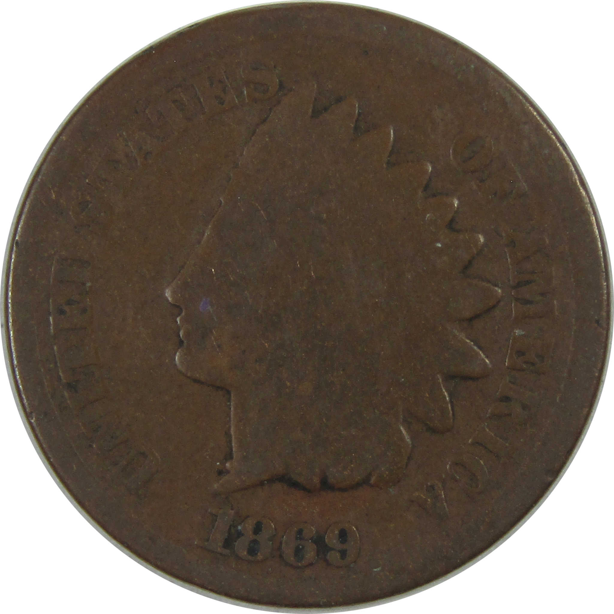 1869 Indian Head Cent G Good Penny 1c Coin SKU:I16565