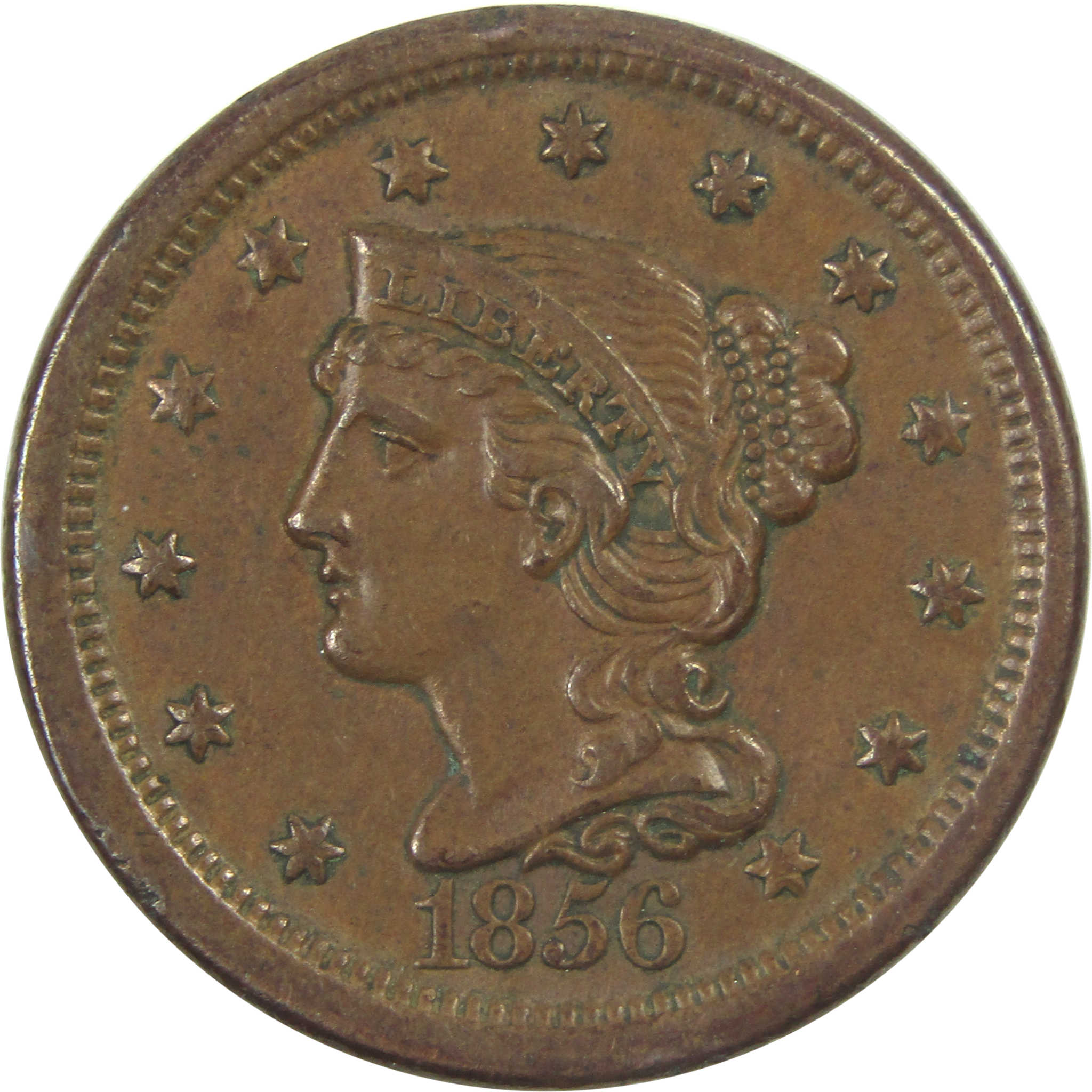 1856 Slanting 5 Braided Hair Large Cent XF Extremely Fine SKU:I15334