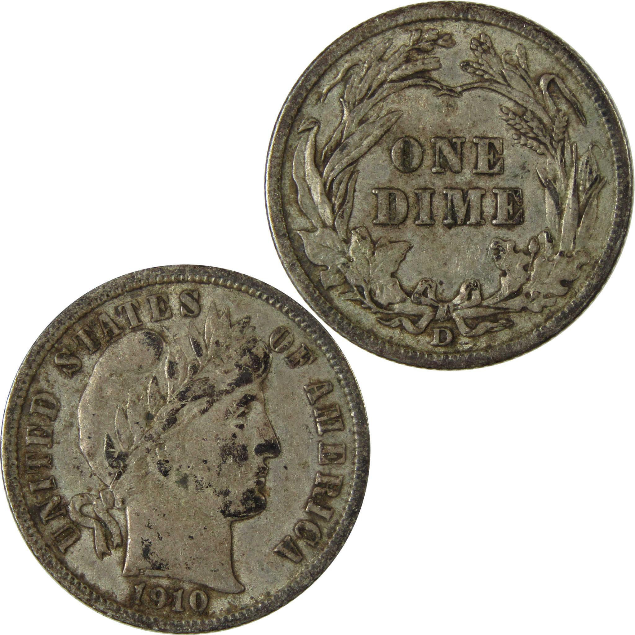 1910 D Barber Silver Dime XF EF Extremely Fine 10c Coin SKU:CP975