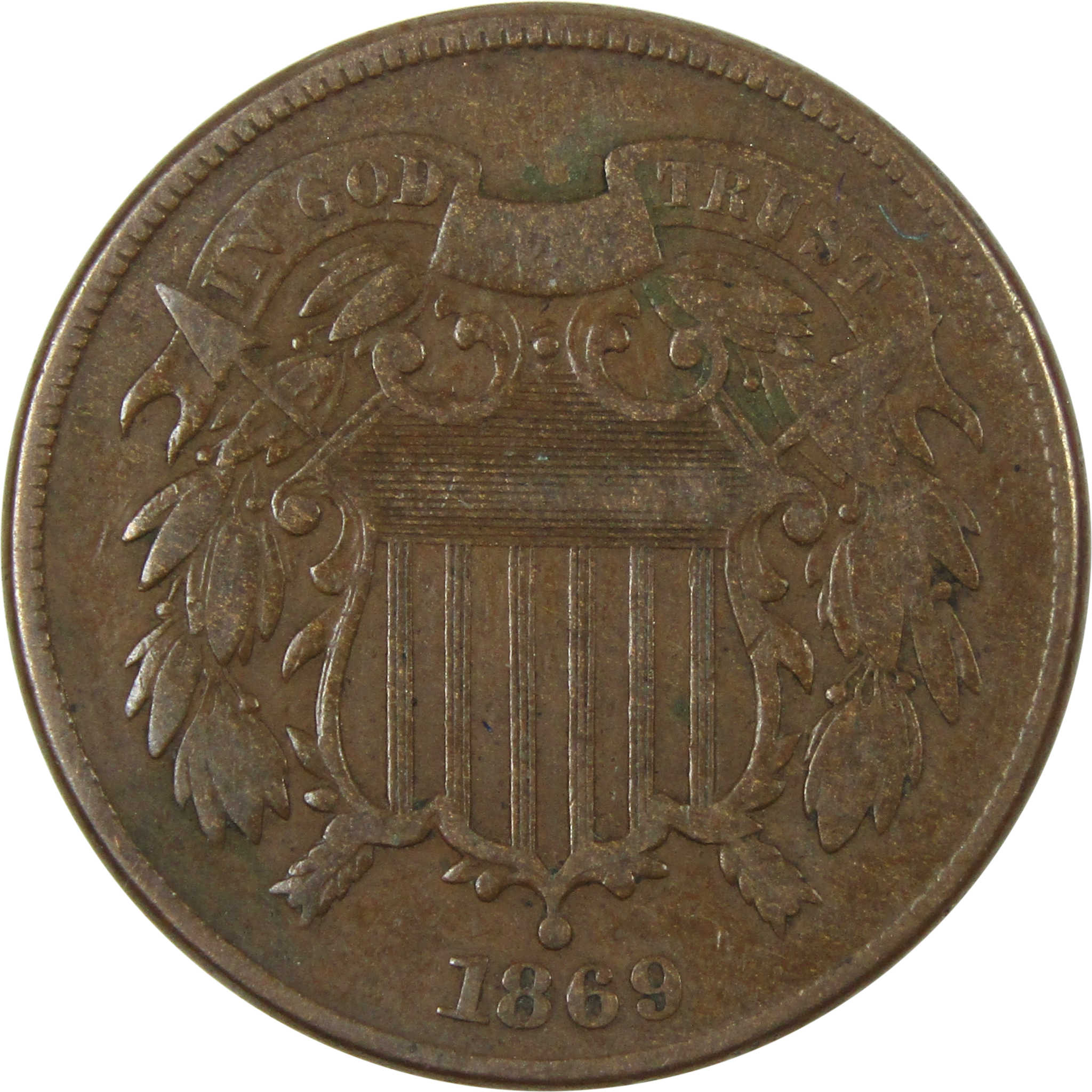 1869 Two Cent Piece F Fine 2c Coin SKU:CPC6890