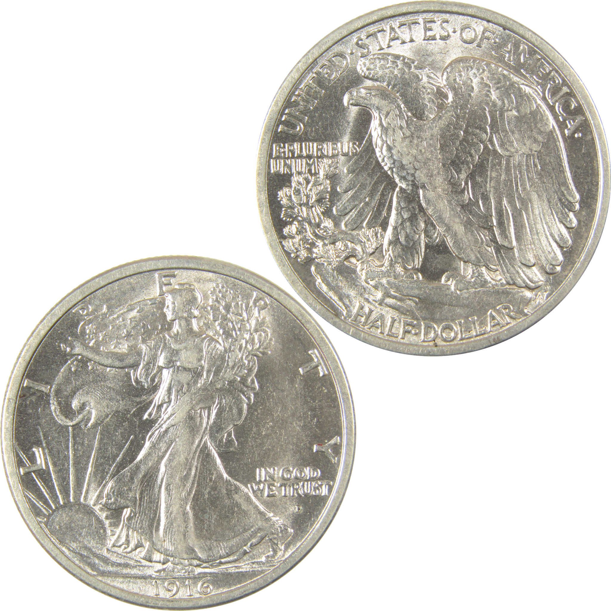 1916 D Liberty Walking Half Dollar Borderline Uncirculated SKU:I19718