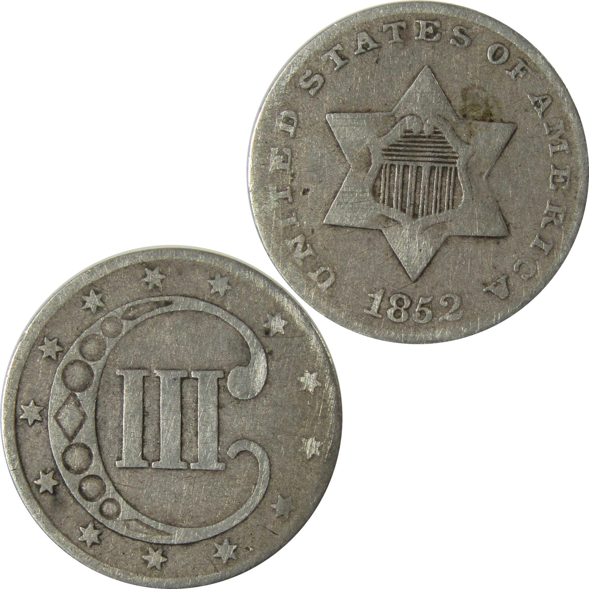 1852年 アメリカ 3セント銀貨 1852 Silver Three Cent Piece F Fine Details Trime 3c Coin SKU:I28240