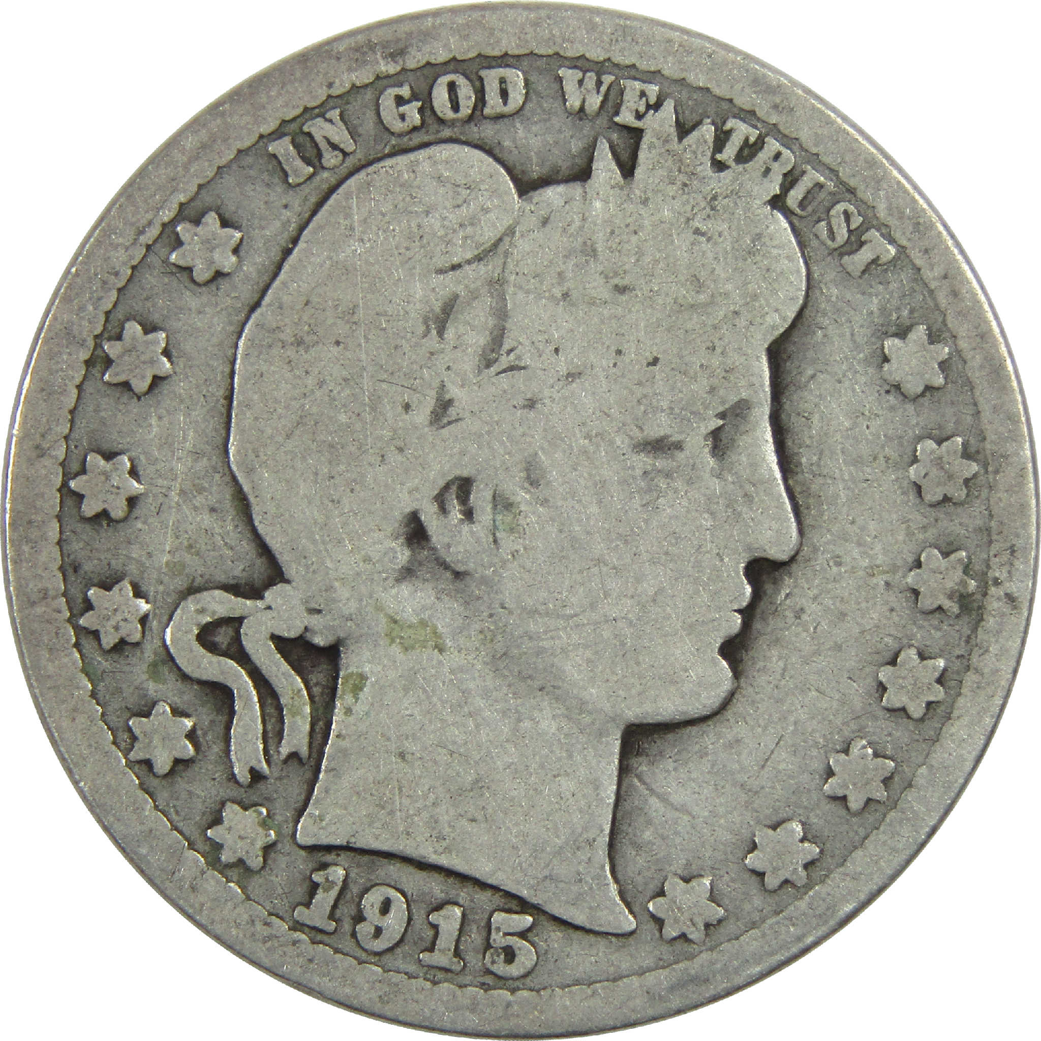 1915 Barber Quarter G Good Silver 25c Coin SKU:I13170