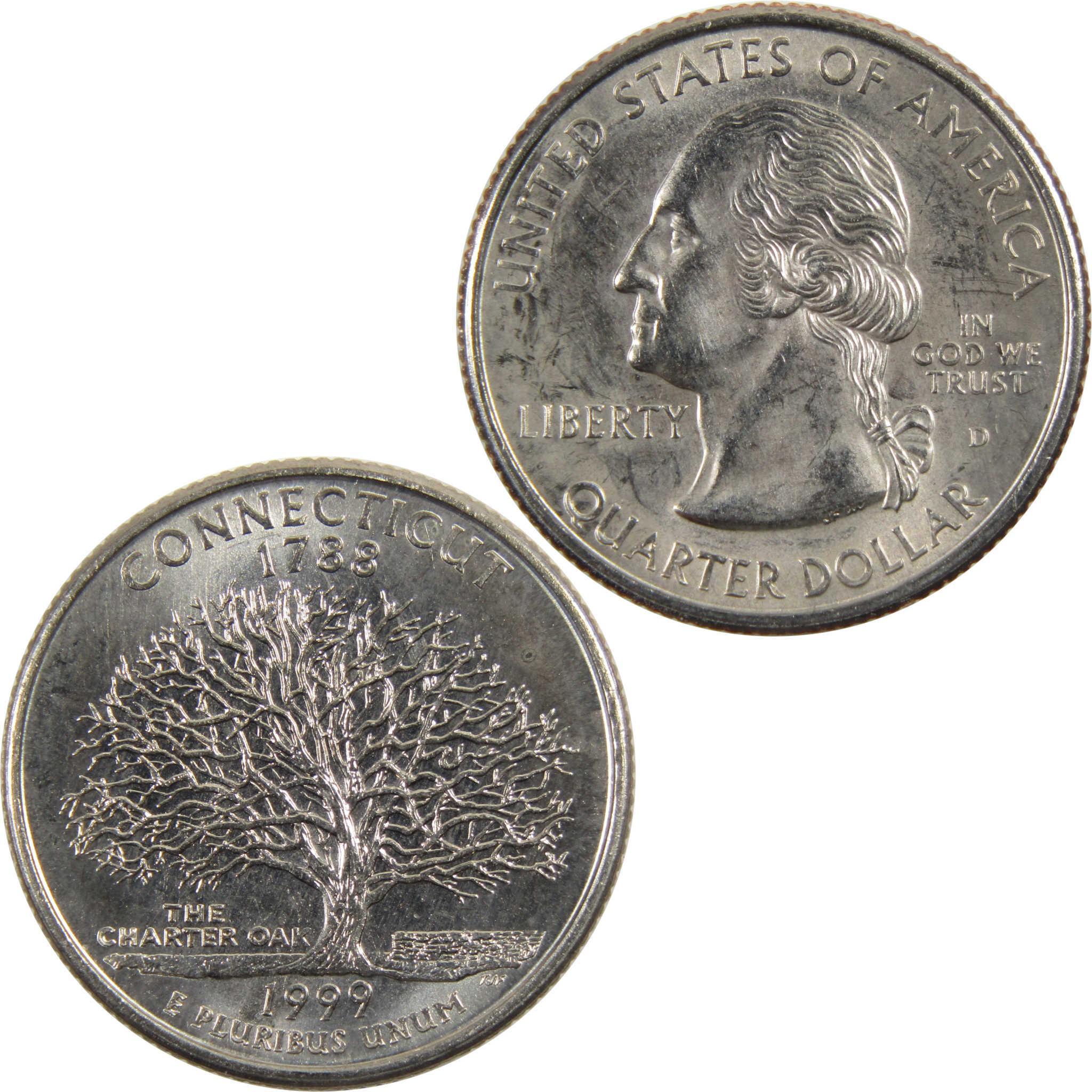 1999年CONNECTICUT 25C NGCPF69 1530440-020 1999 D Connecticut State Quarter BU Uncirculated Clad 25c Coin
