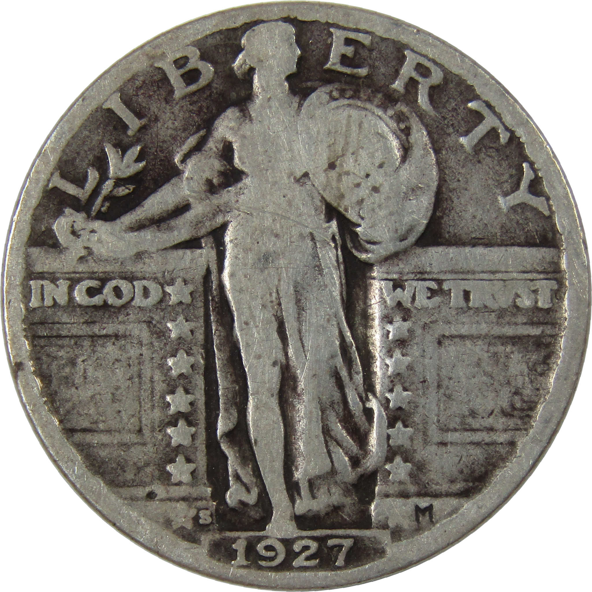 1927 S Standing Liberty Quarter G Good Silver 25c Coin SKU:I23464