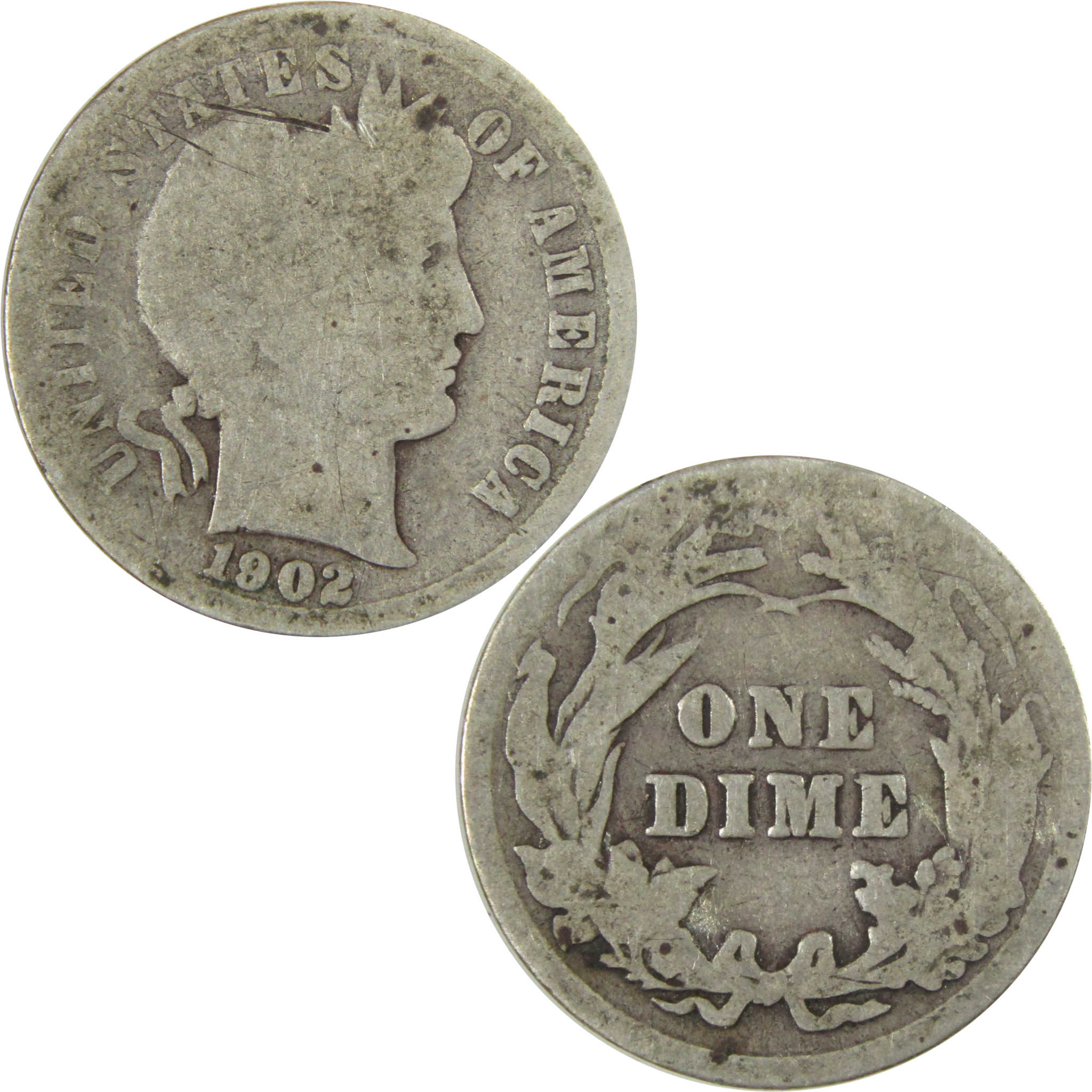 1902 Barber Silver Dime AG About Good 10c Coin Collectible SKU:CP721