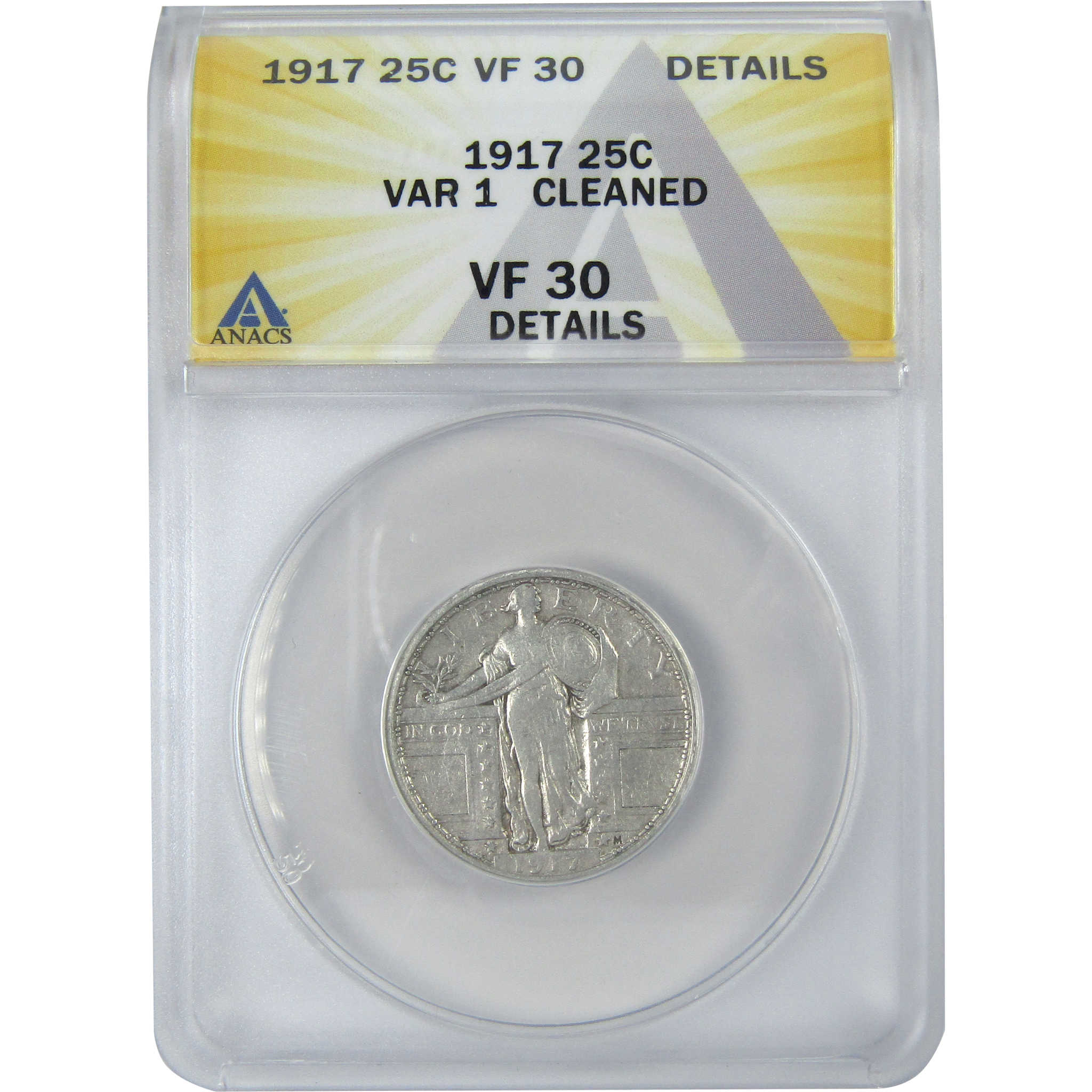 1917 Type 1 Standing Liberty Quarter VF 30 Details ANACS SKU:I16130