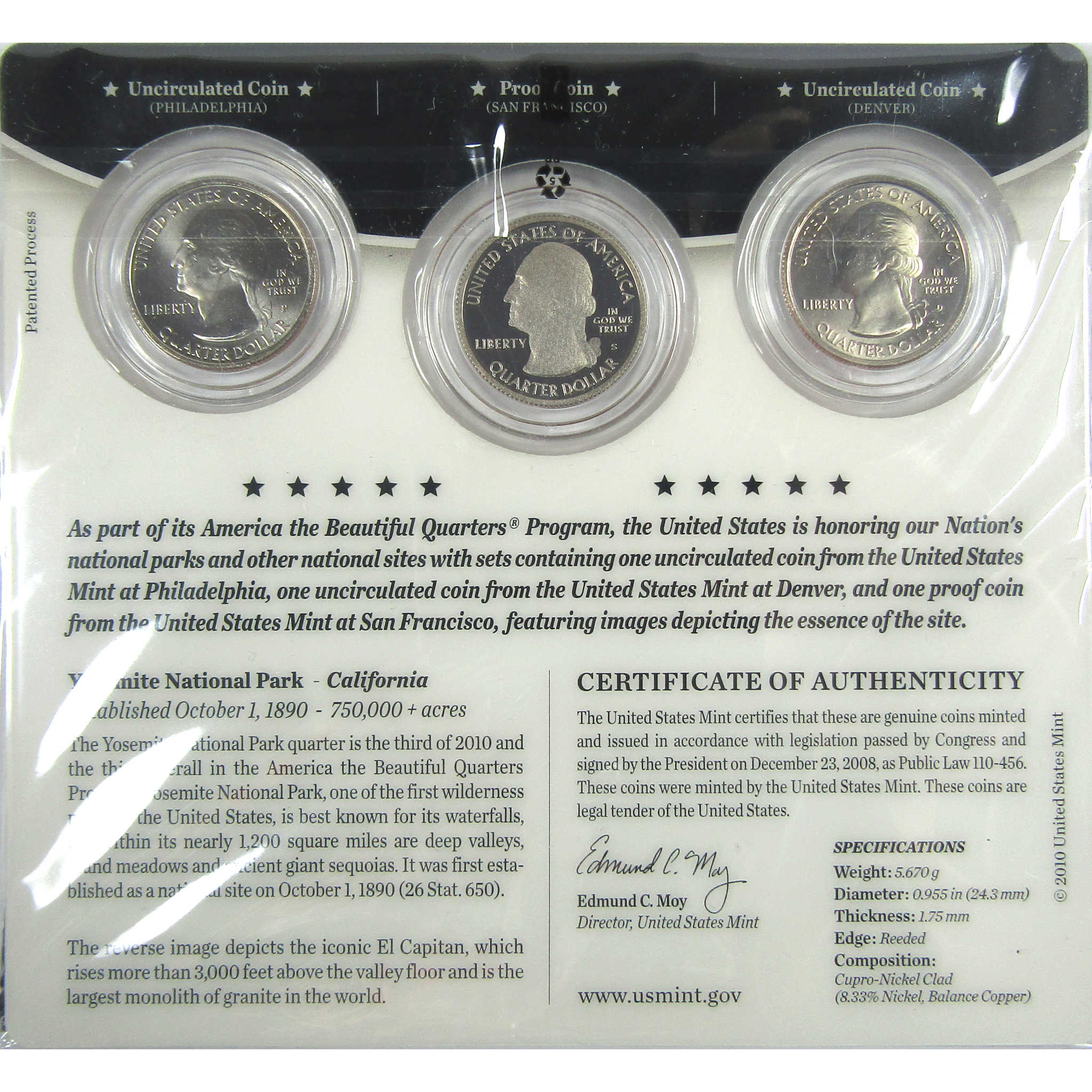 2010 P D S Yosemite NP National Park Quarter 3 Piece Set SKU:CPC9002