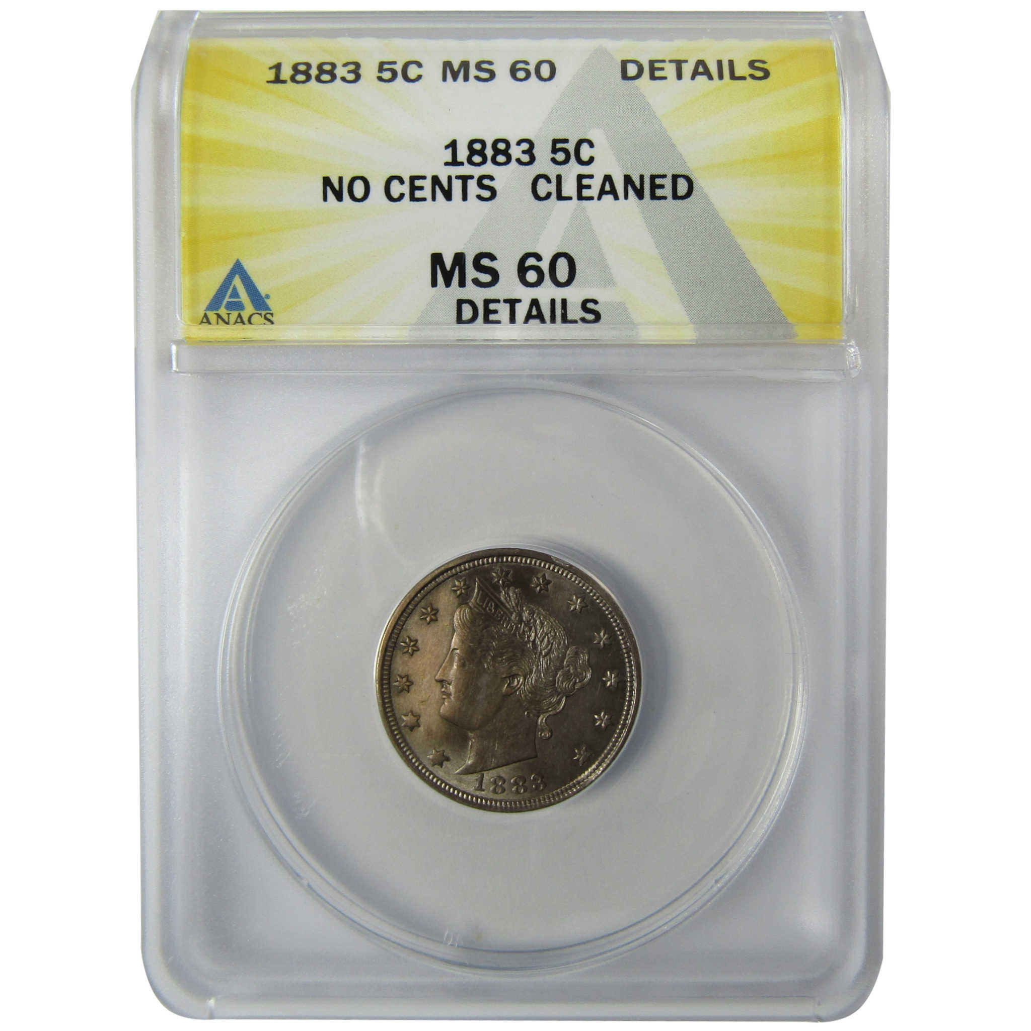 1883 No Cents Liberty Head V Nickel MS 60 Details ANACS SKU:CP776
