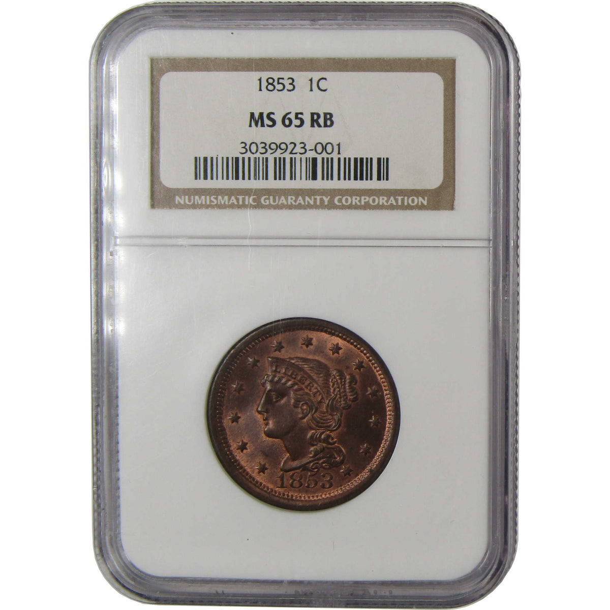 1853 Braided Hair Copper Large Cent MS 65 RB NGC Penny 1c Coin