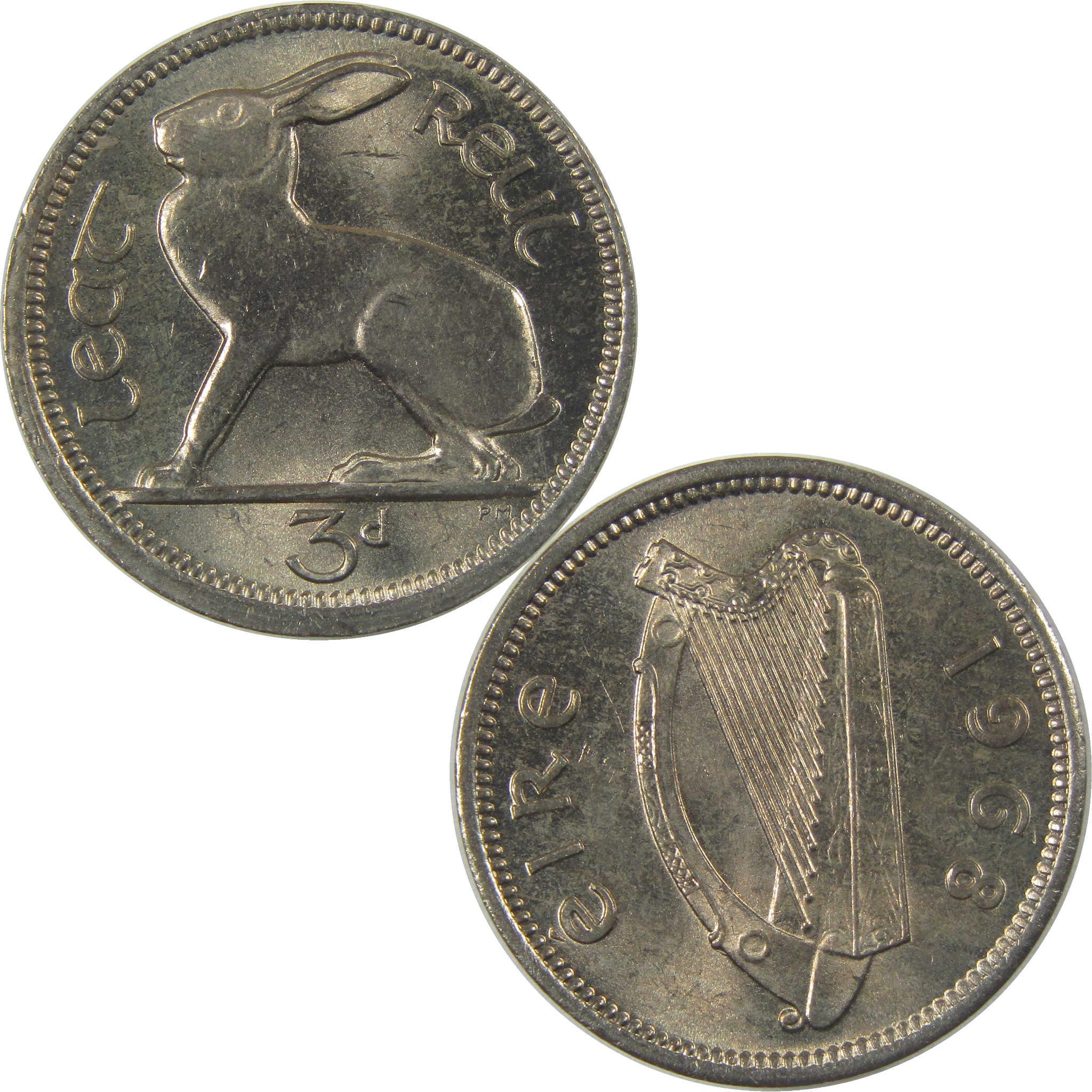 1968 Ireland 3 Pence Uncirculated Coin with Hare and Harp Design
