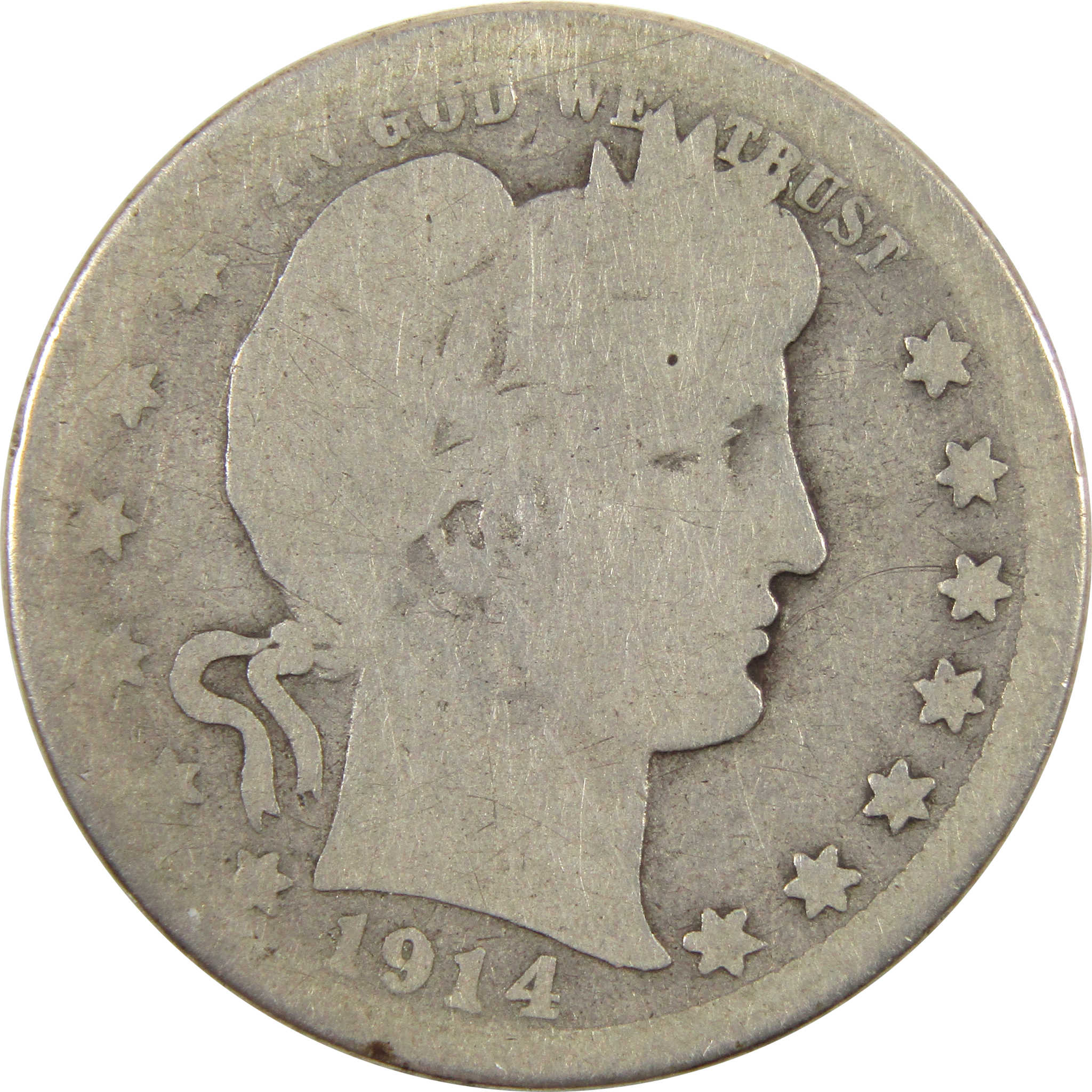 1914 S Barber Quarter AG About Good 90% Silver 25c Coin SKU:I11186