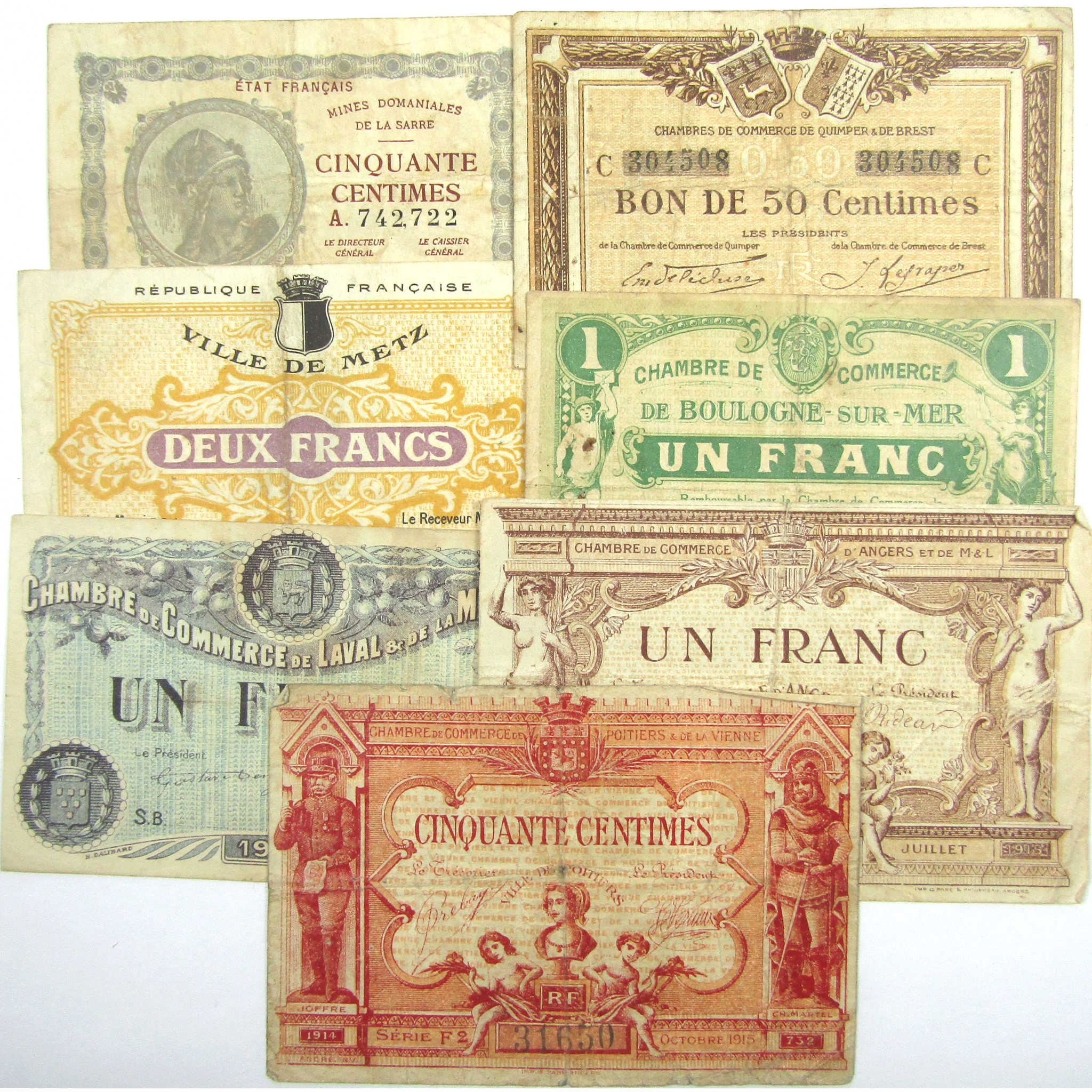 World War I Era France Paper Money Currency 14 Piece Lot SKU:IPC5227