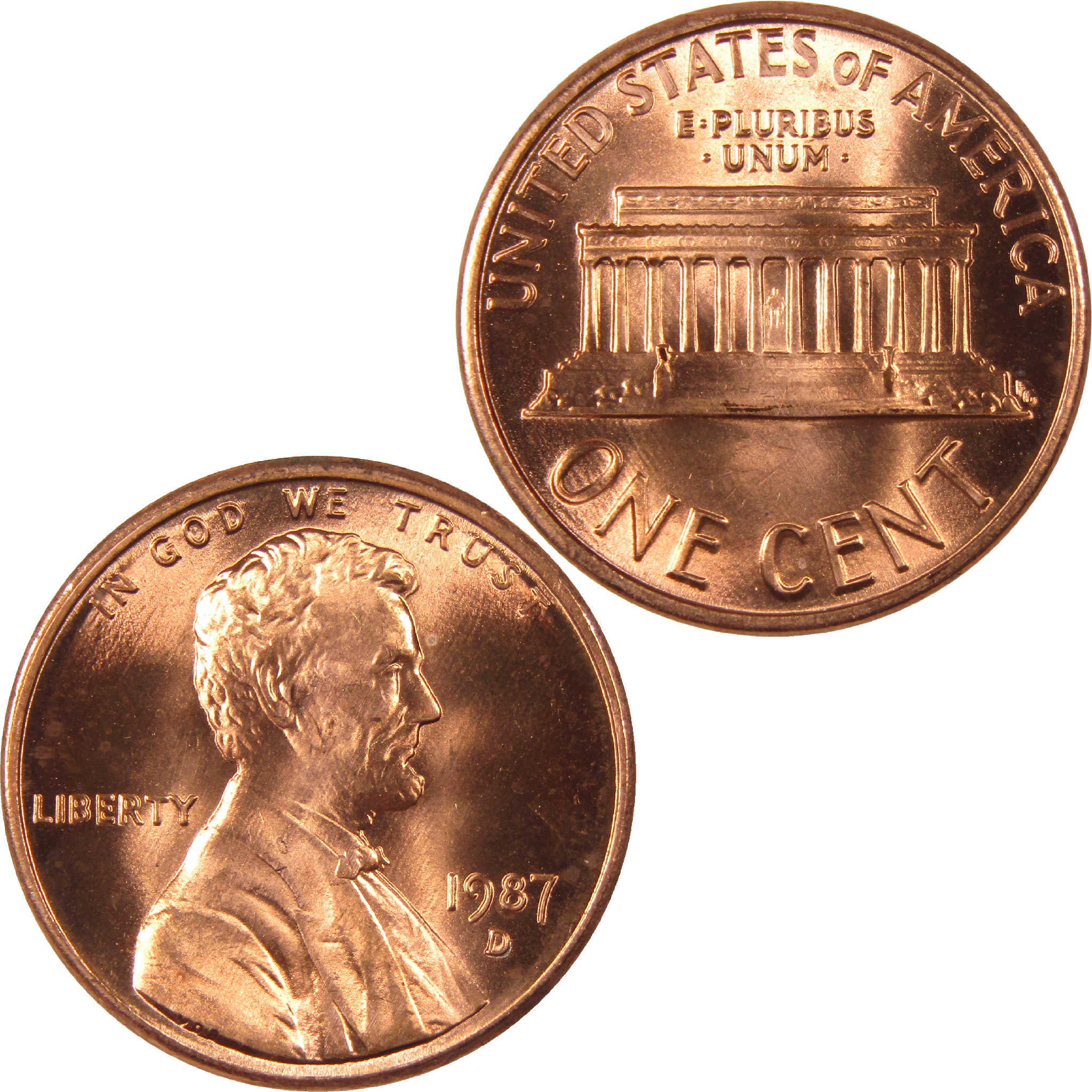 1987 D Lincoln Memorial Cent BU Uncirculated Penny 1c Coin