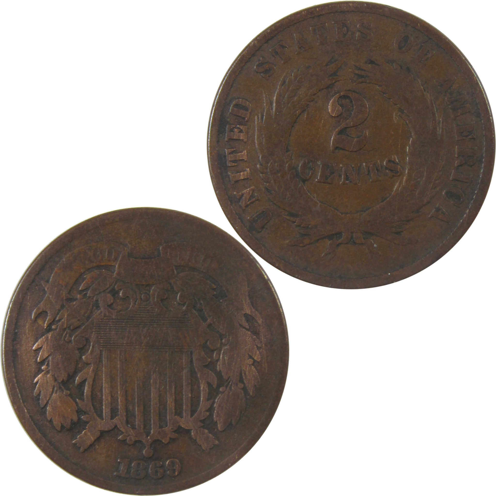 1869 Two Cent Piece G Good 2c Coin Collectible SKU:I24308