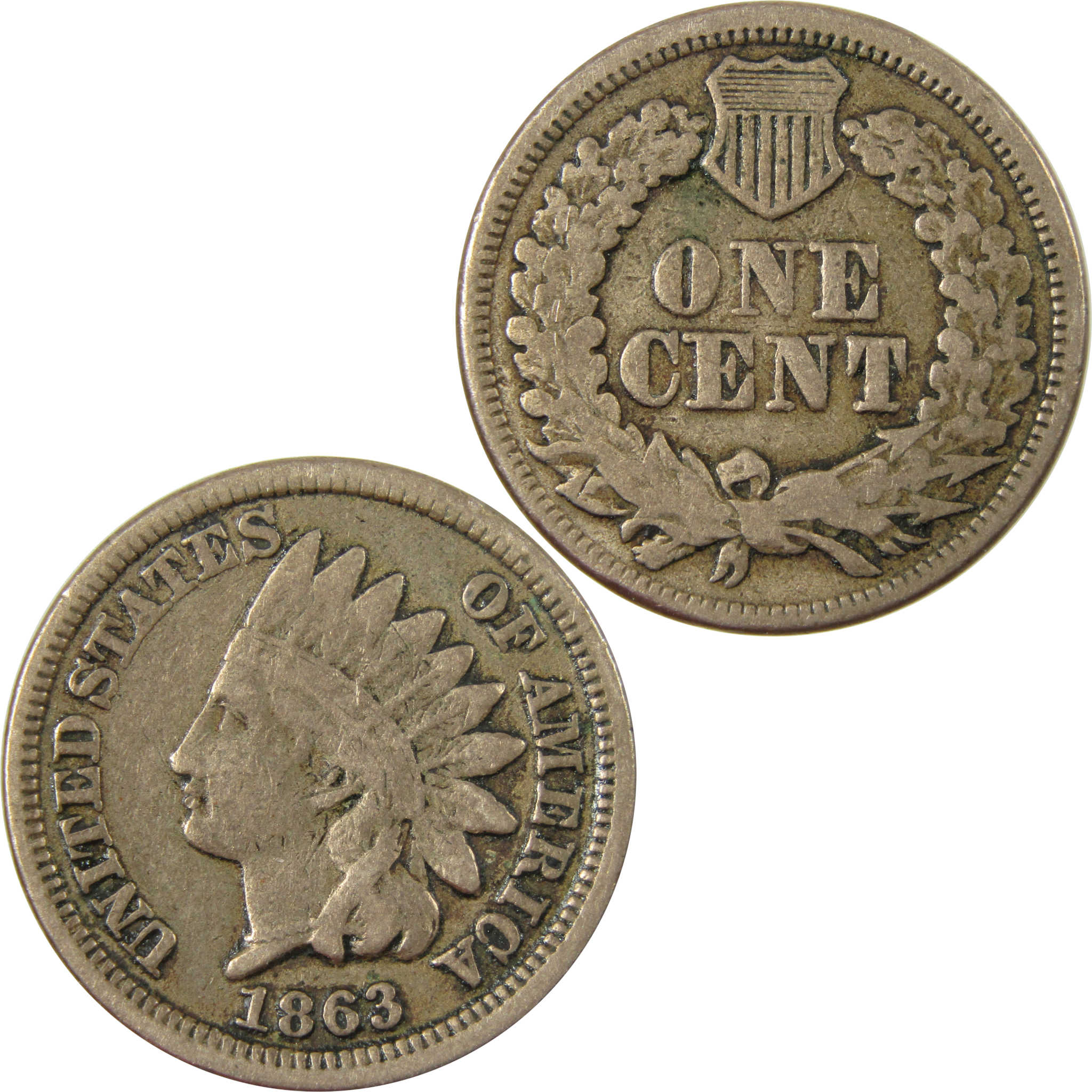 1863 Indian Head Cent VG Very Good Details Penny 1c Coin SKU:CP1236