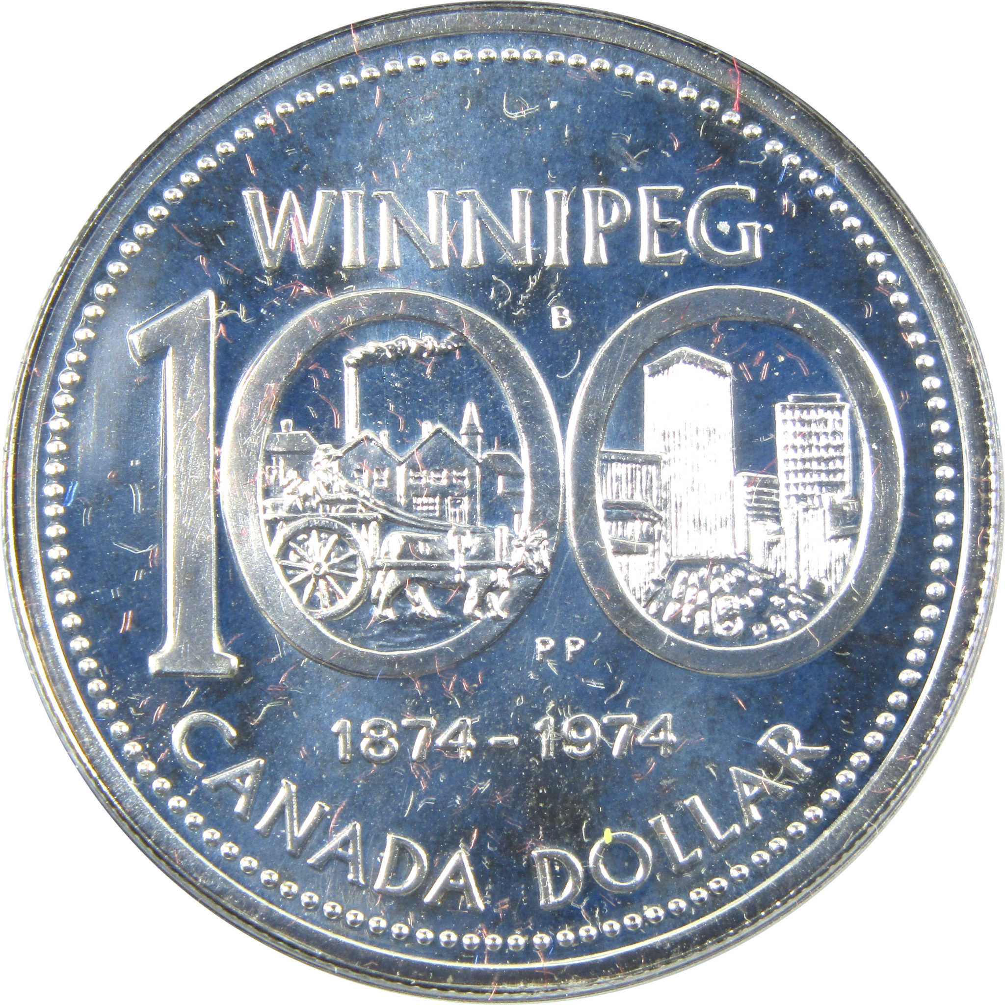 1974 Canadian Winnipeg Centennial Dollar Silver $1 Coin SKU:CPC7788