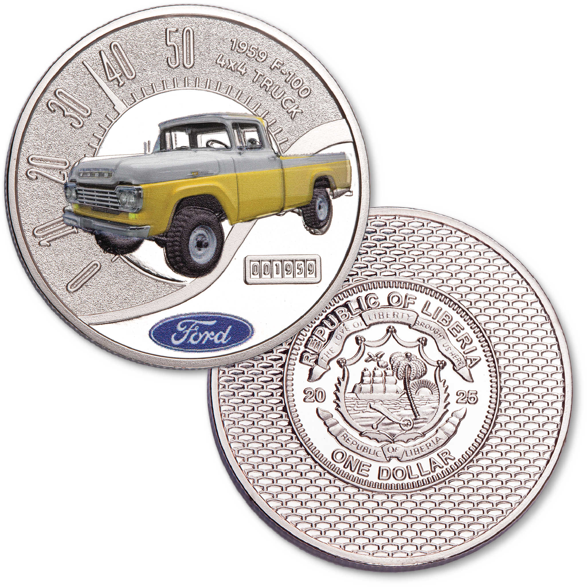 2025 Liberia Ford Truck Series 1959 F-100 4x4 Proof-Like $1 Coin