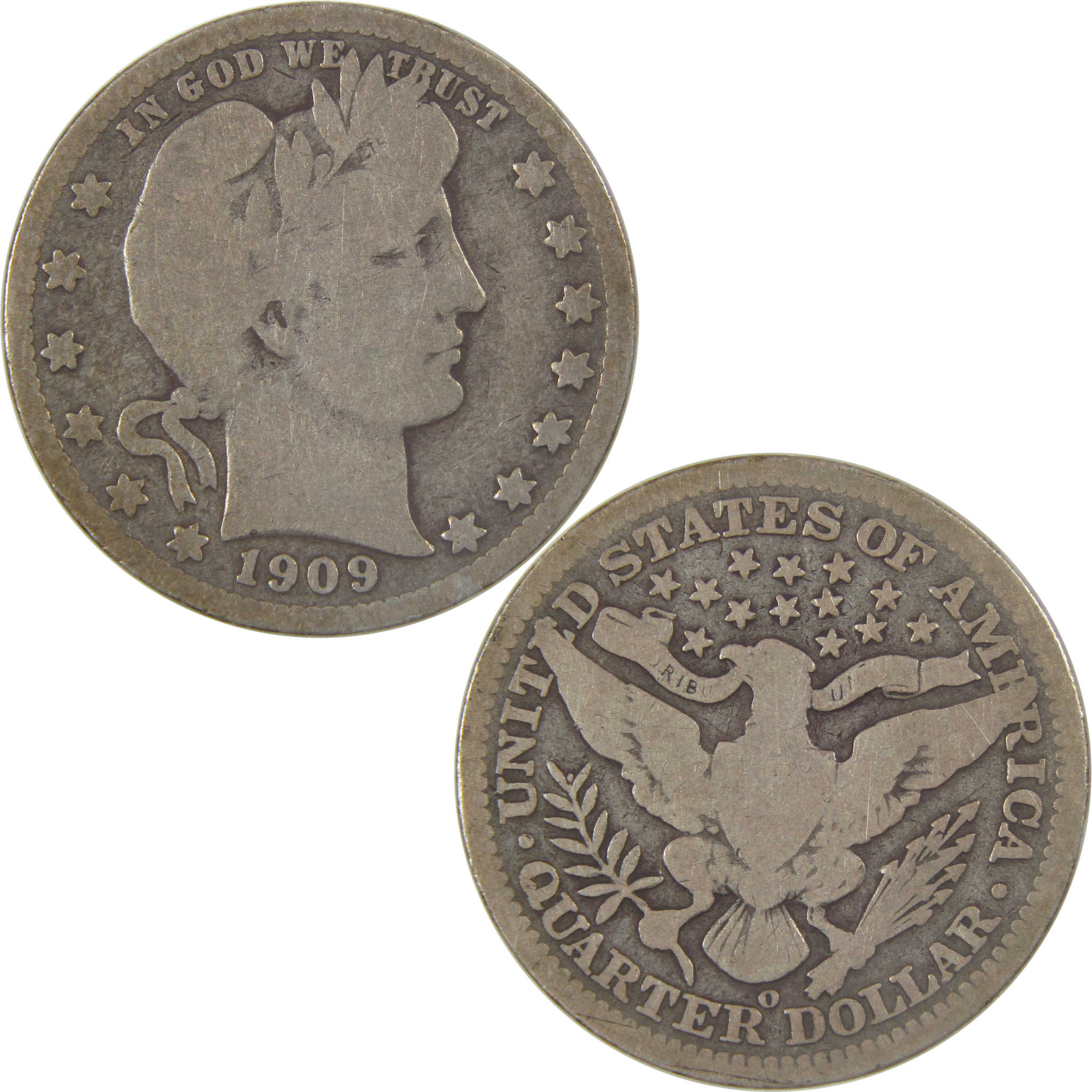 1909 O Barber Silver Quarter VG Very Good 25c Coin Collectible