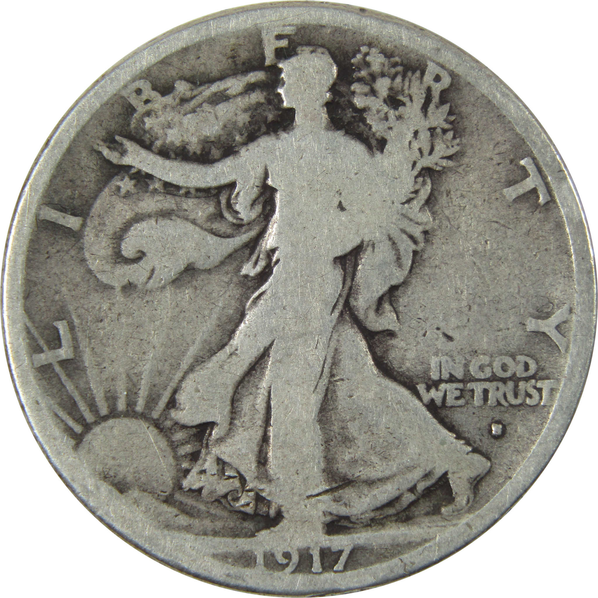 1917 S Obverse Liberty Walking Half Dollar Very Good Silver SKU:I14760