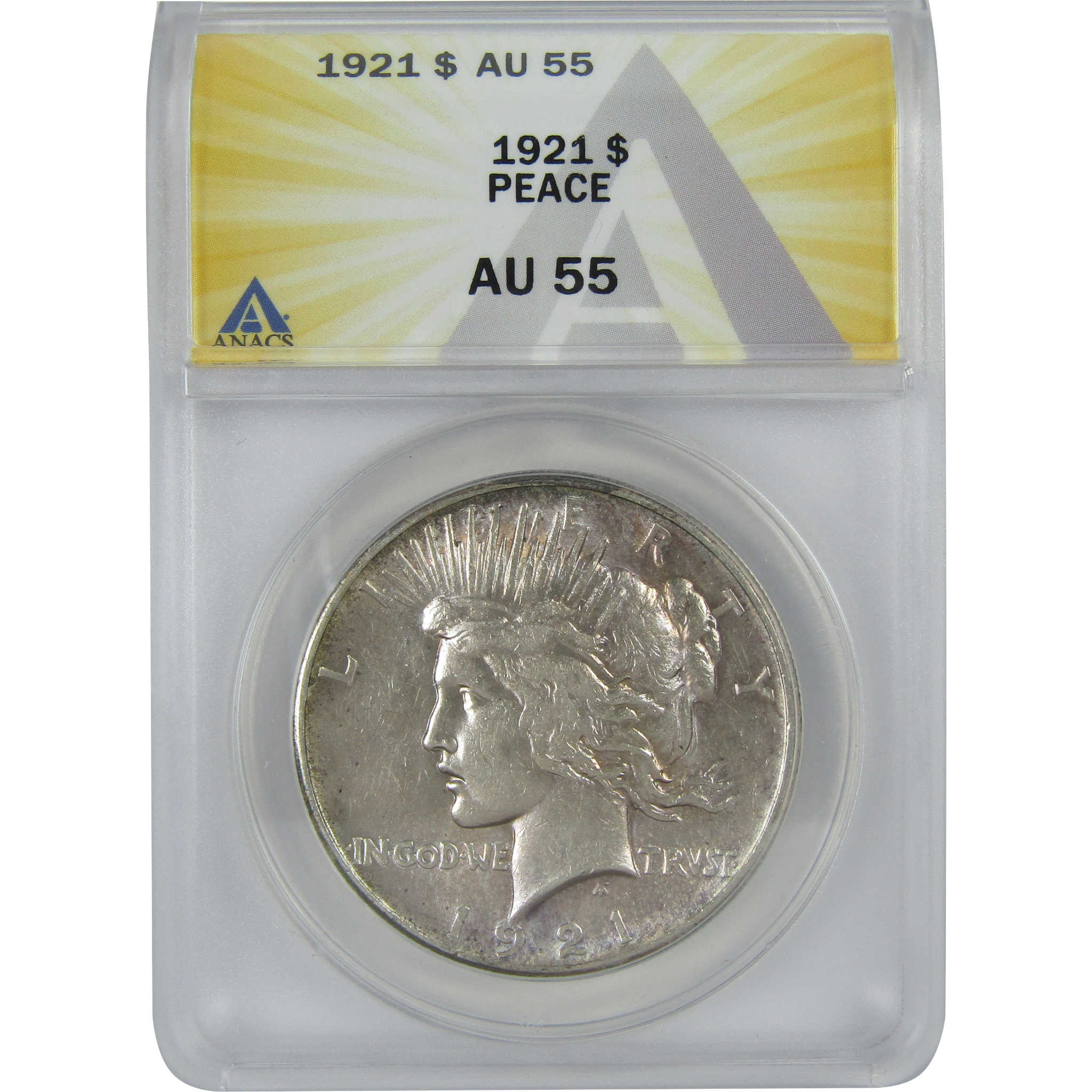 1921 High Relief Peace Dollar AU 55 ANACS Silver $1 Coin SKU:I16385