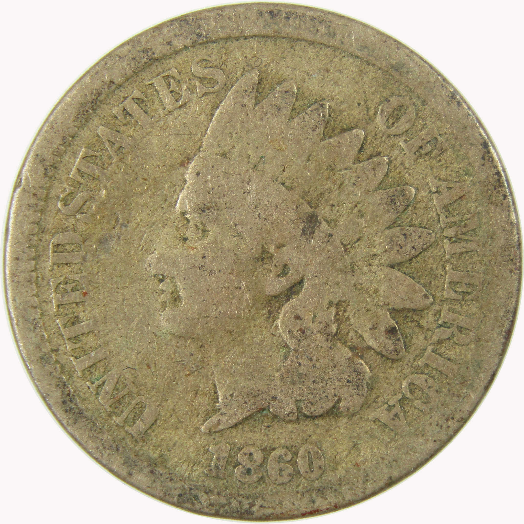 1860 Pointed Bust Indian Head 1c AG About Good Details SKU:CP1064