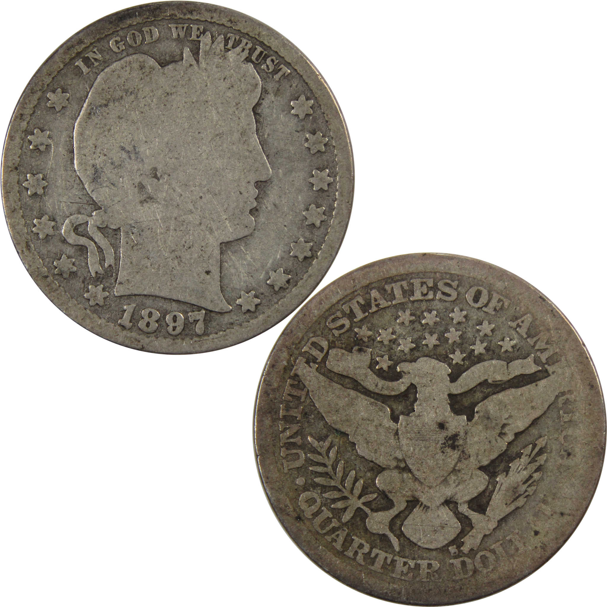 1897 S Barber Quarter AG About Good 90% Silver 25c Coin SKU:I8028