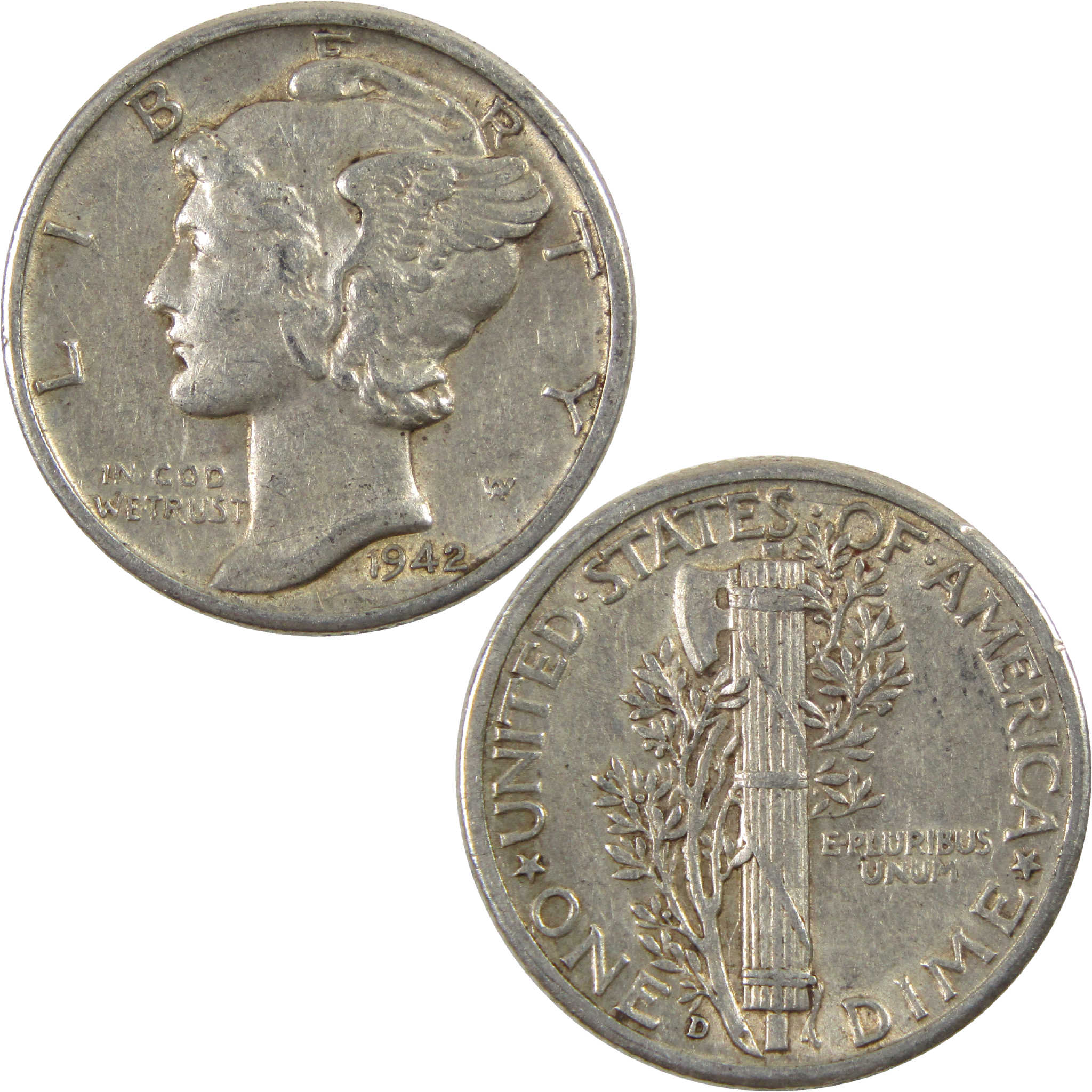 1942 D Mercury Dime AU About Uncirculated Silver 10c Coin
