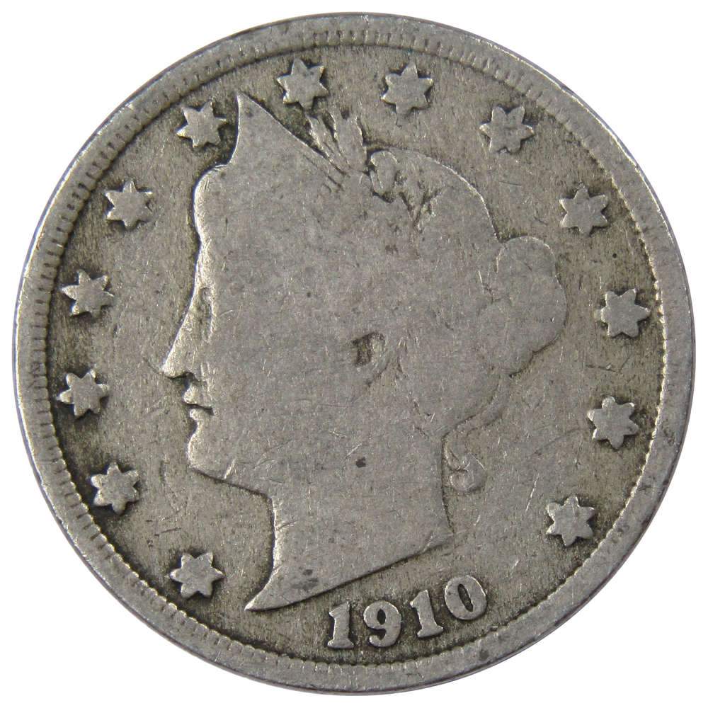 1910 Liberty Head V Nickel G Good 5c Coin Collectible