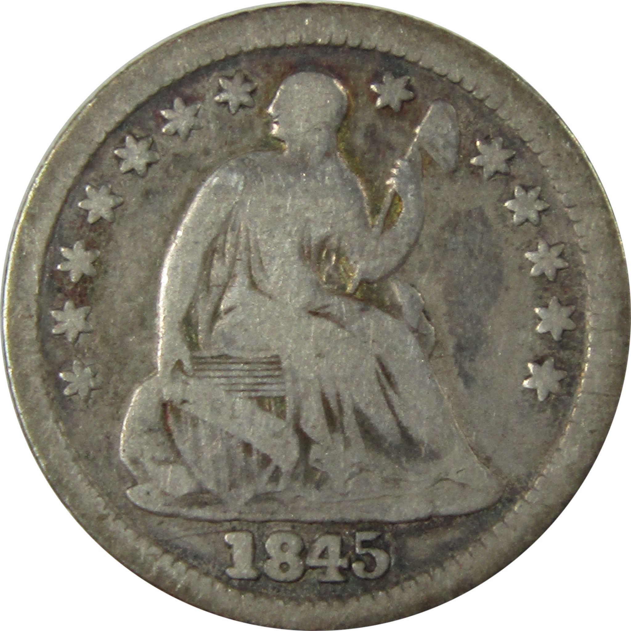 1845 Seated Liberty Silver Half Dime VG Very Good 5c Coin SKU:I25388