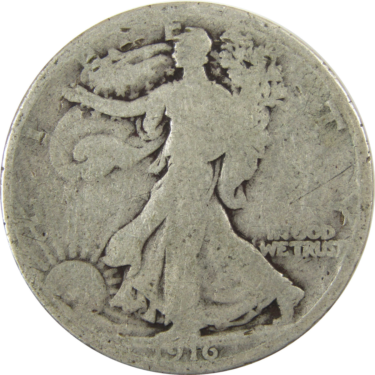 1916 Liberty Walking Silver Half Dollar AG About Good Coin SKU:I29034