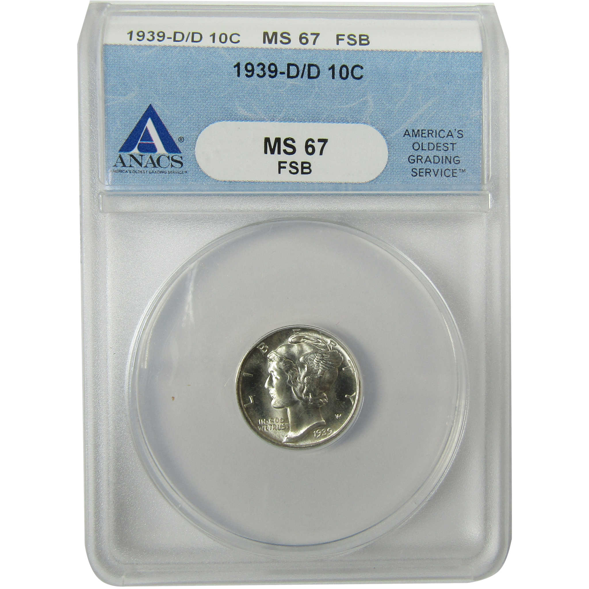 1939 D/D Mercury Silver Dime MS 67 FSB ANACS Uncirculated SKU:I28297