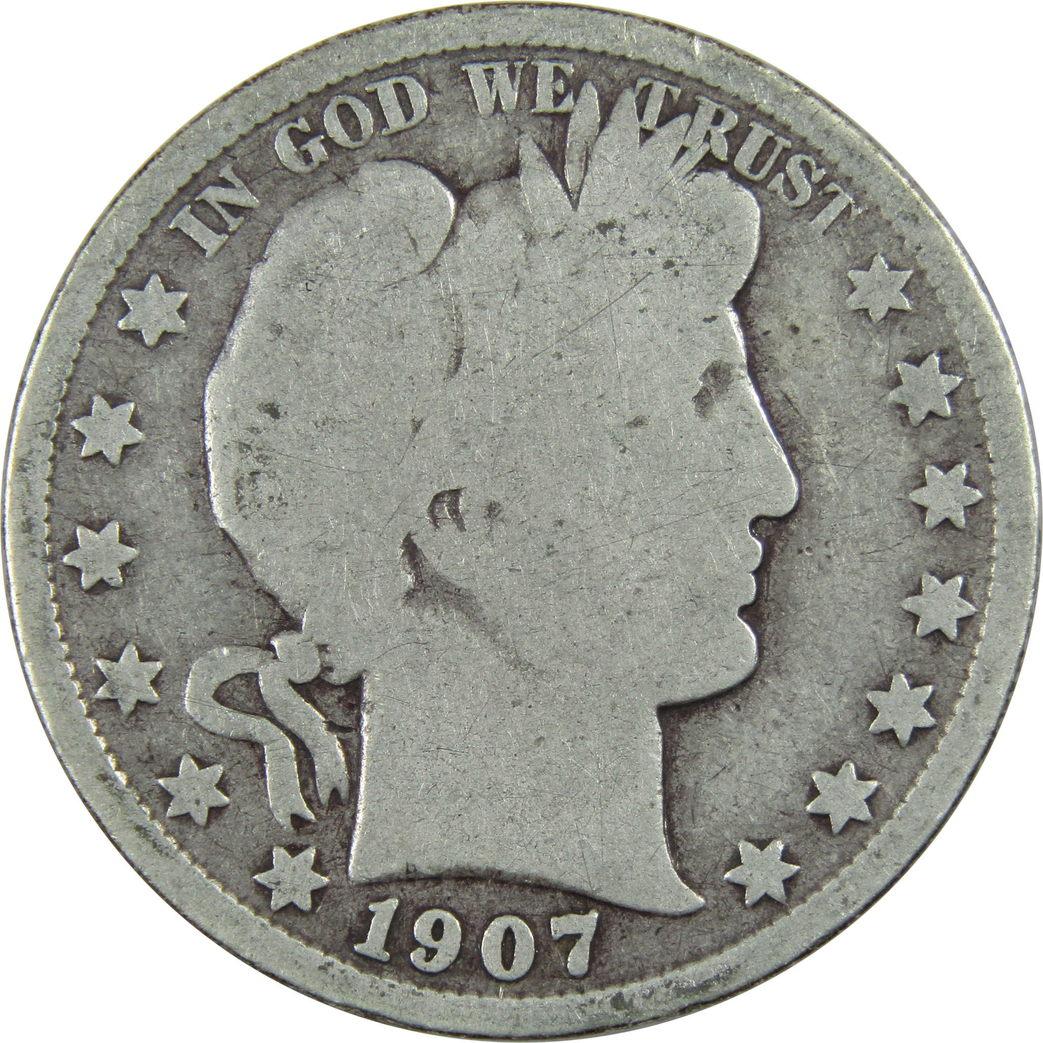 1907 S Barber Half Dollar G Good Silver 50c Coin SKU:I13021