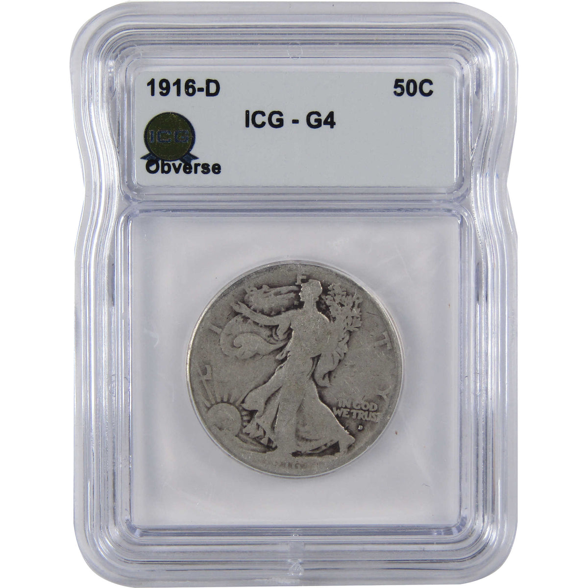1916 D Obverse Liberty Walking Silver Half Dollar G 4 ICG SKU:I29076