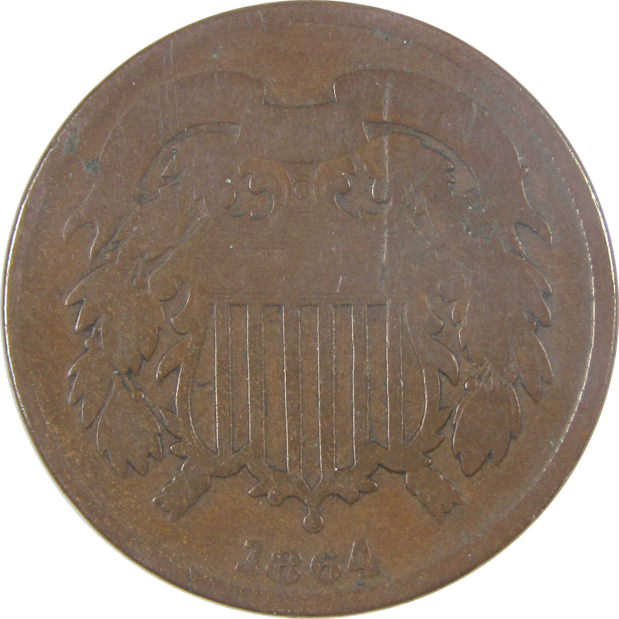 1864 Large Motto Two Cent Piece AG About Good 2c Coin SKU:I17089