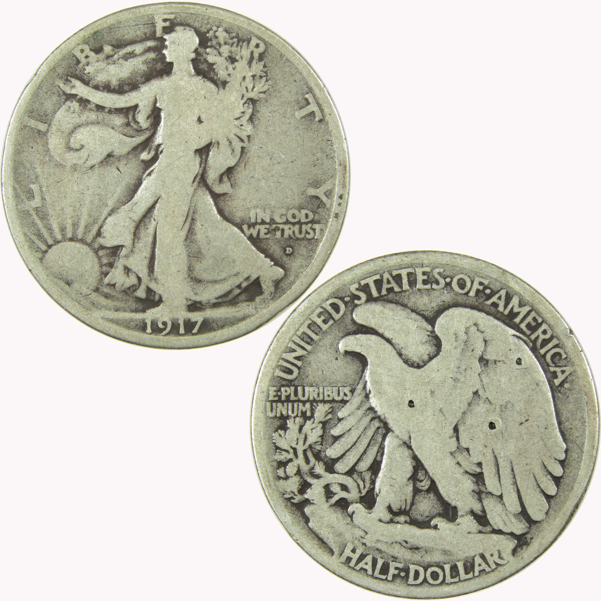 1917 D Obverse Liberty Walking 50c VG Very Good Details SKU:CP1465