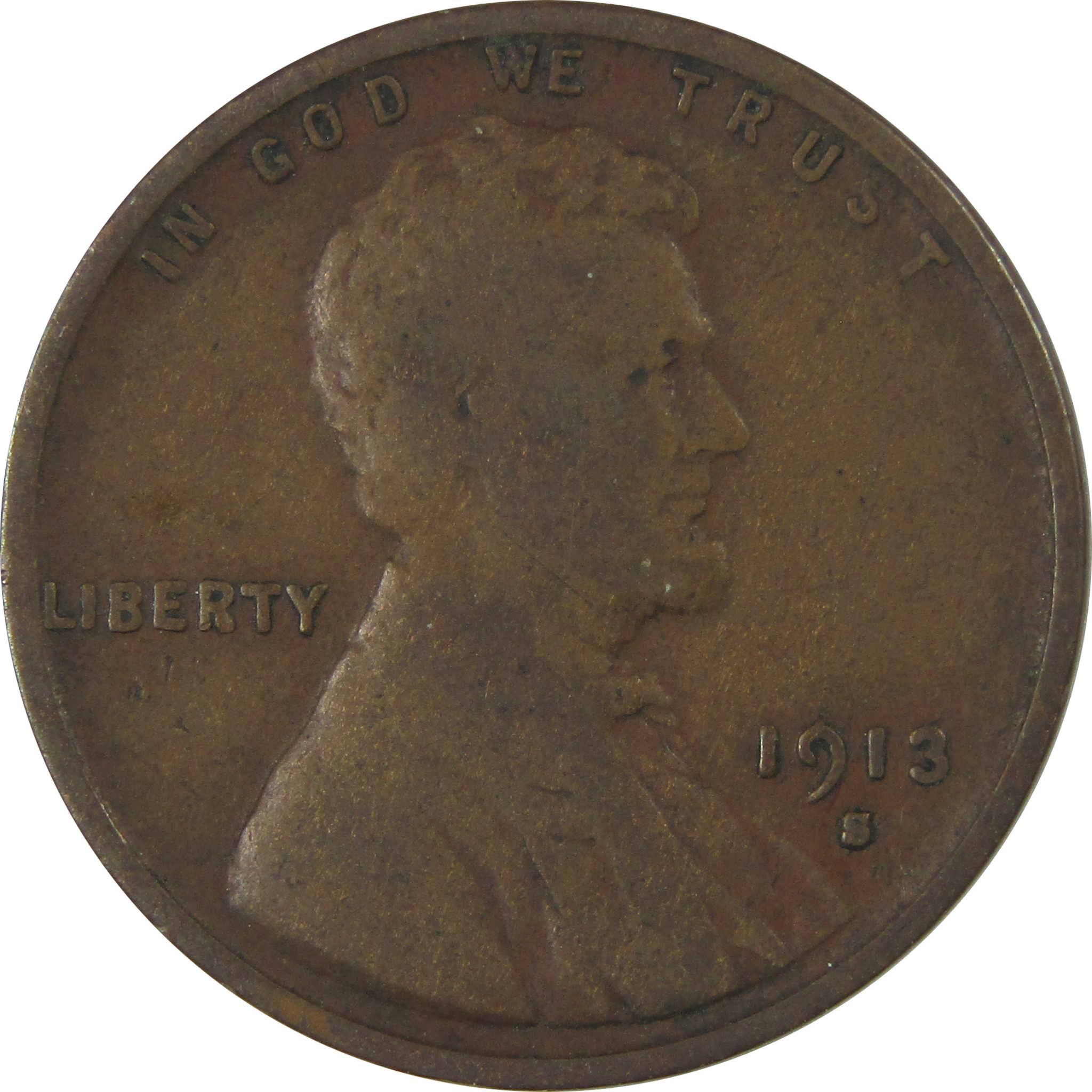 1913 S Lincoln Wheat Cent F Fine Penny 1c Coin Collectible SKU:I23859