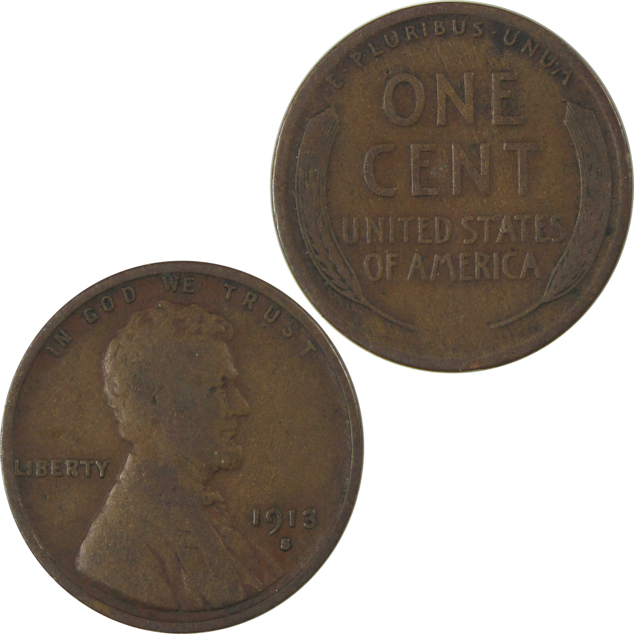 1913 S Lincoln Wheat Cent F Fine Penny 1c Coin Collectible SKU:I23859