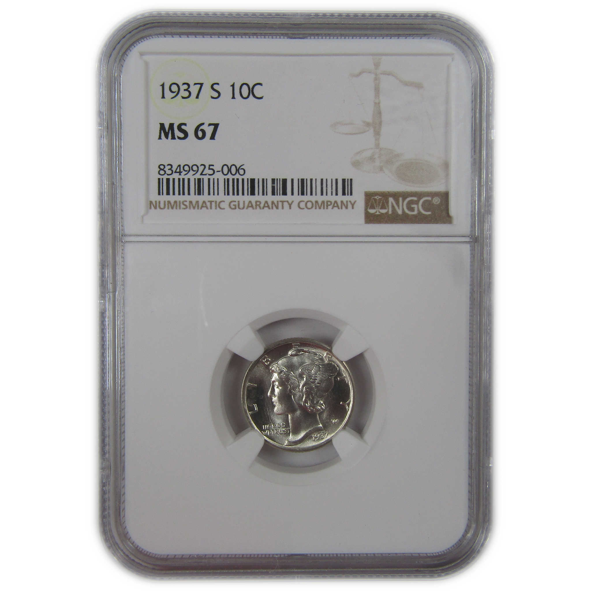 1937 S Mercury Dime MS 67 NGC Silver Uncirculated 10c Coin SKU:I23218