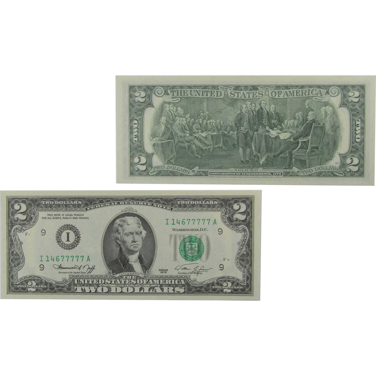 1976 $2 FR Note Minneapolis MN Uncirculated Serial Five Same Digit