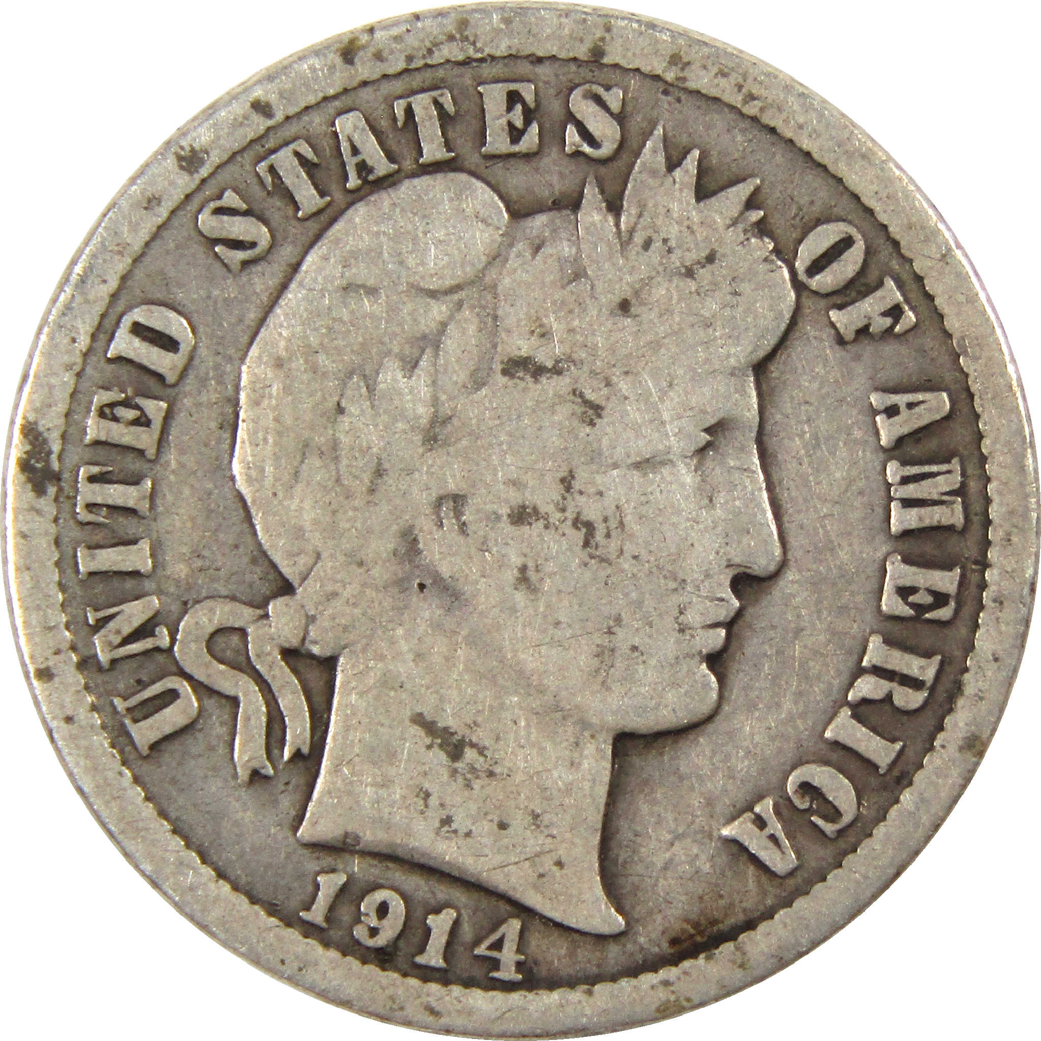1914 Barber Dime G Good Silver 10c Coin