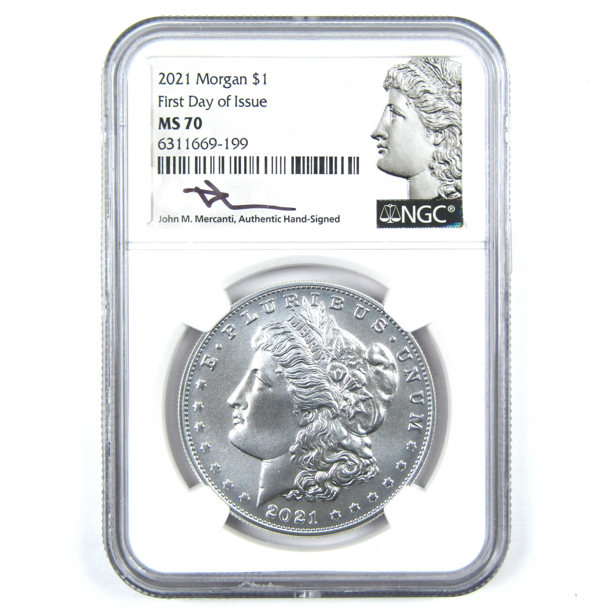 2021 Morgan Dollar MS 70 NGC .999 Silver Signed Mercanti SKU:CPC6396 - Morgan coin - Morgan silver dollar - Morgan silver dollar for sale - Profile Coins &amp; Collectibles