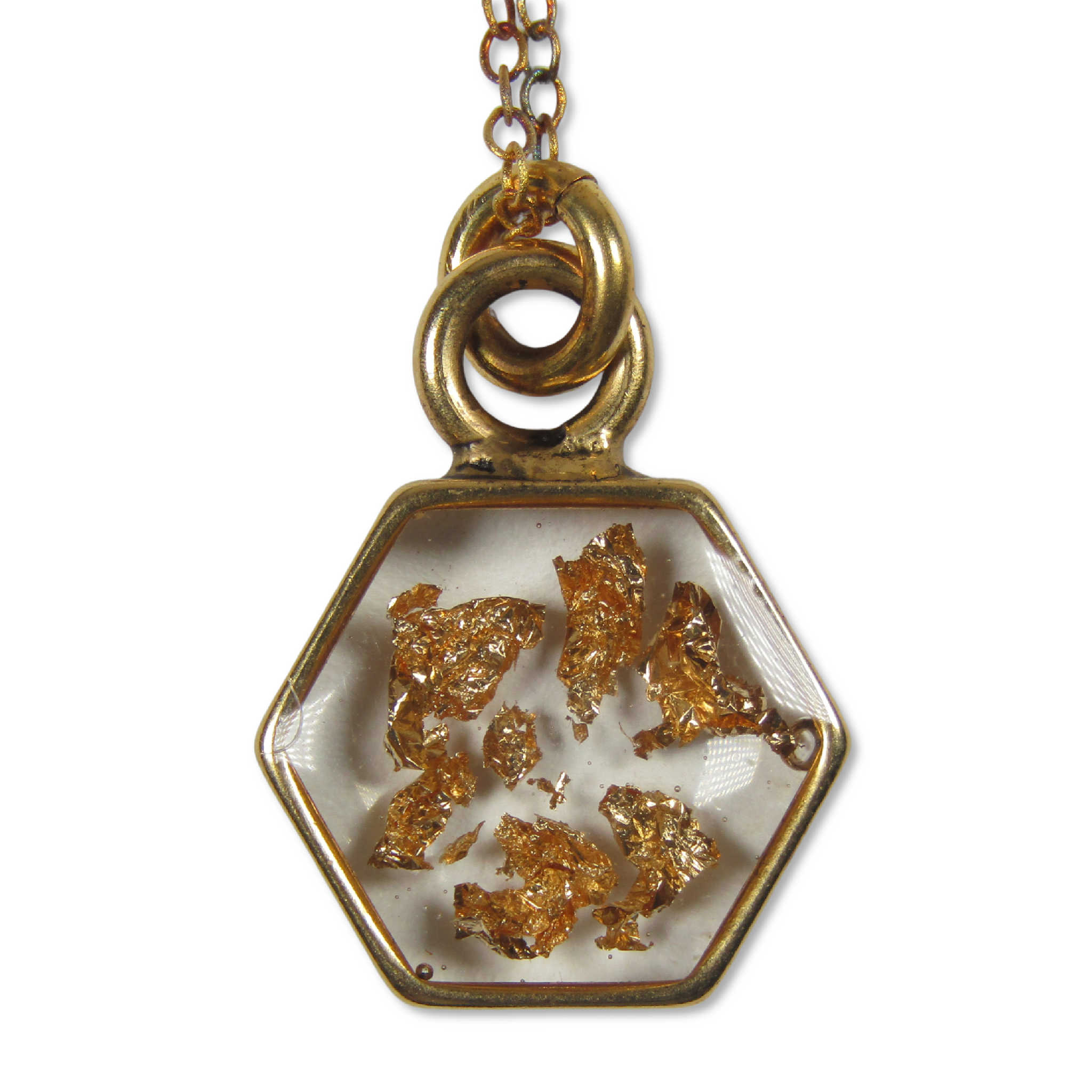Gold Flake Hexagon Necklace with Chain and Gift Box
