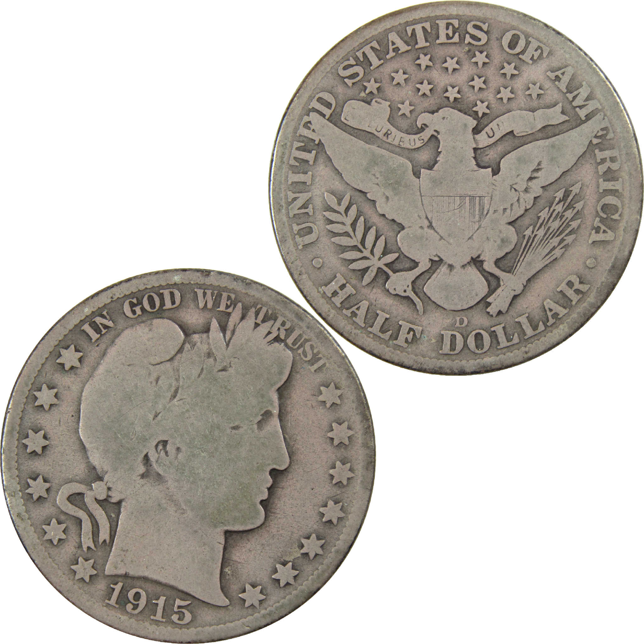 1915 D Barber Half Dollar G Good Silver 50c Coin SKU:I12220